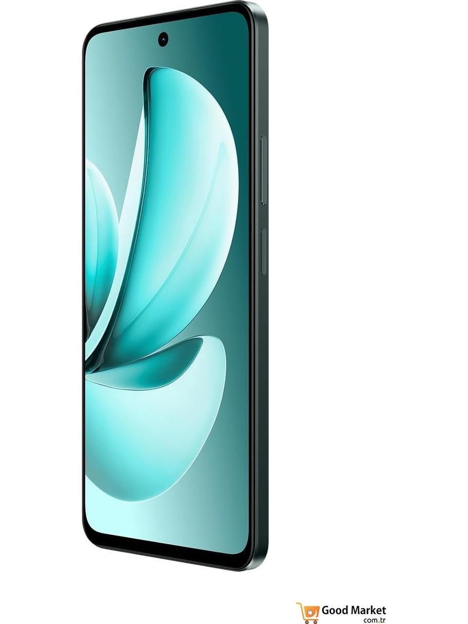 Modern akıllı telefon, turkuaz arka plan ve ön kamera.