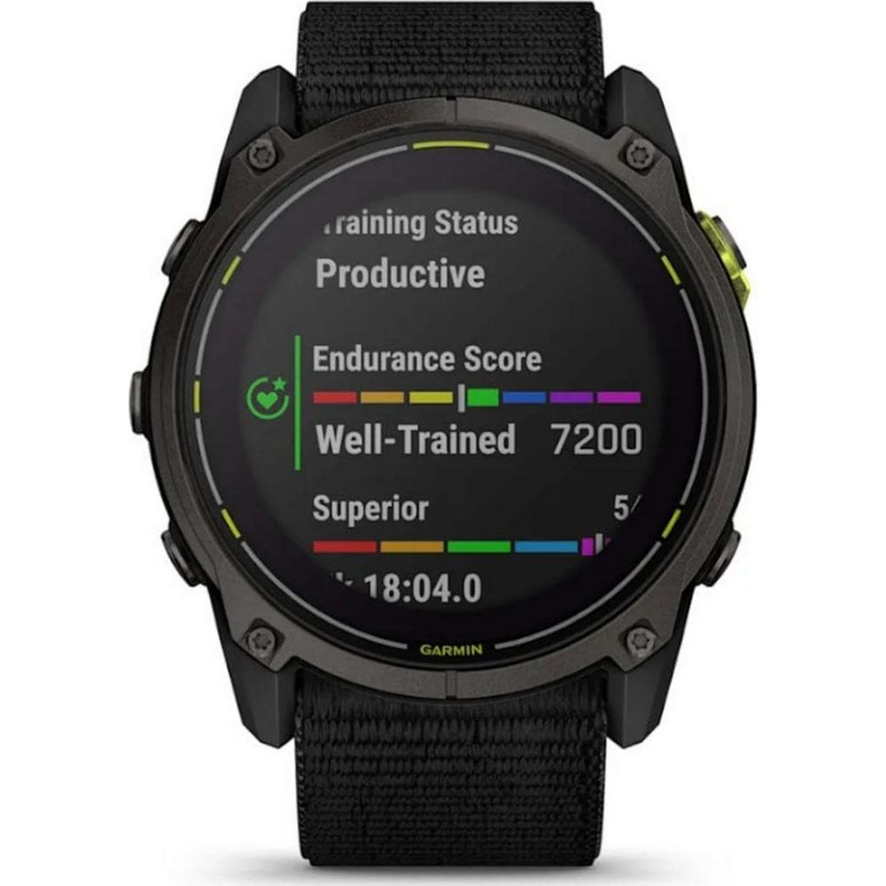 Smartwatch mostra stato 'Produttivo', Punteggio Resistenza, Ben Allenato 7200, Superiore, ora.