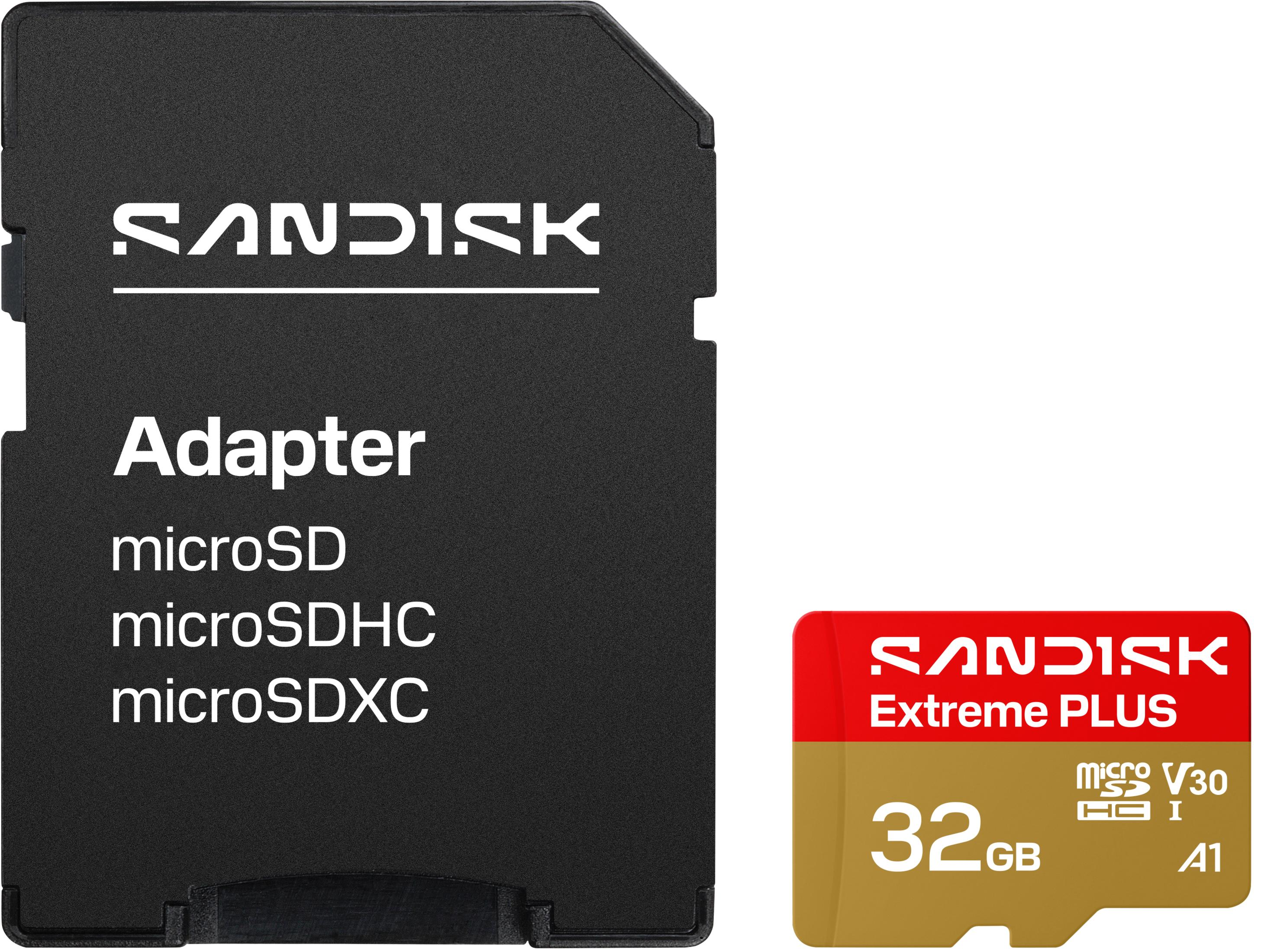 Un adaptador Sandisk MicroSD y una tarjeta MicroSD de 32 GB.