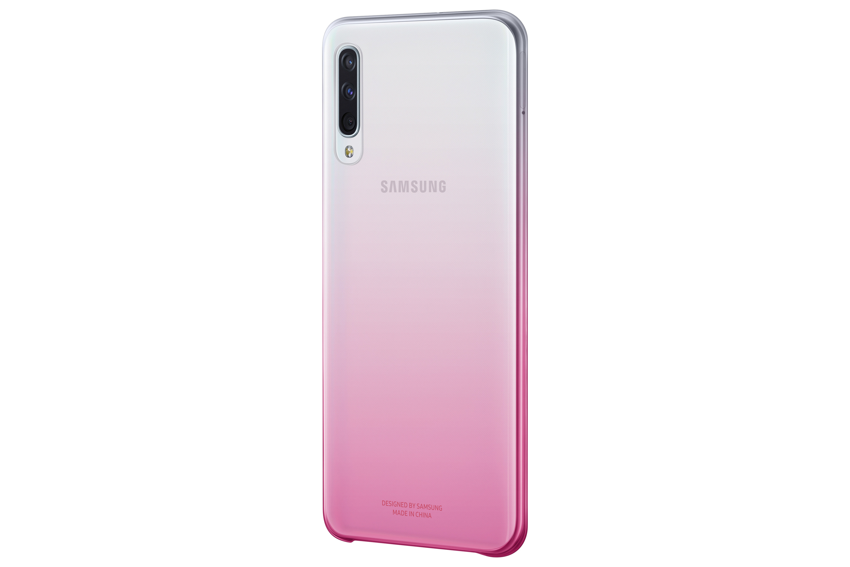 Uno smartphone Samsung con tripla fotocamera e design sfumato rosa.