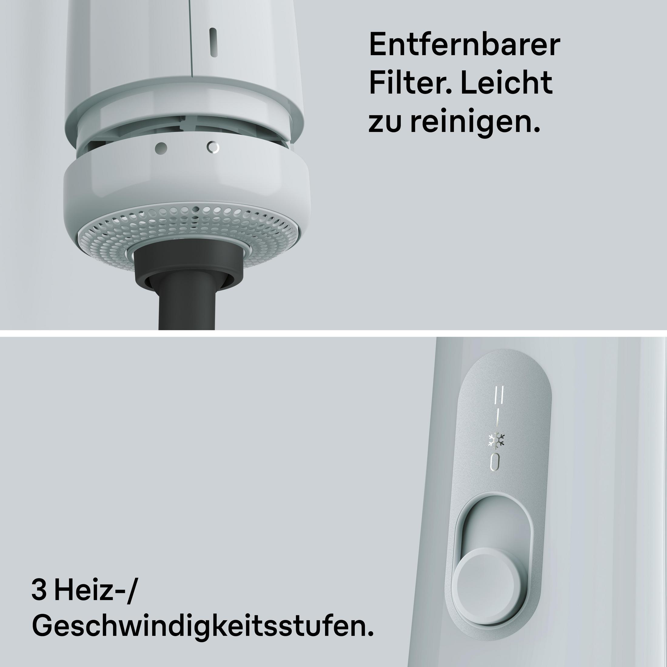 Abnehmbarer Filter & 3 Heiz-/Geschwindigkeitsstufen.