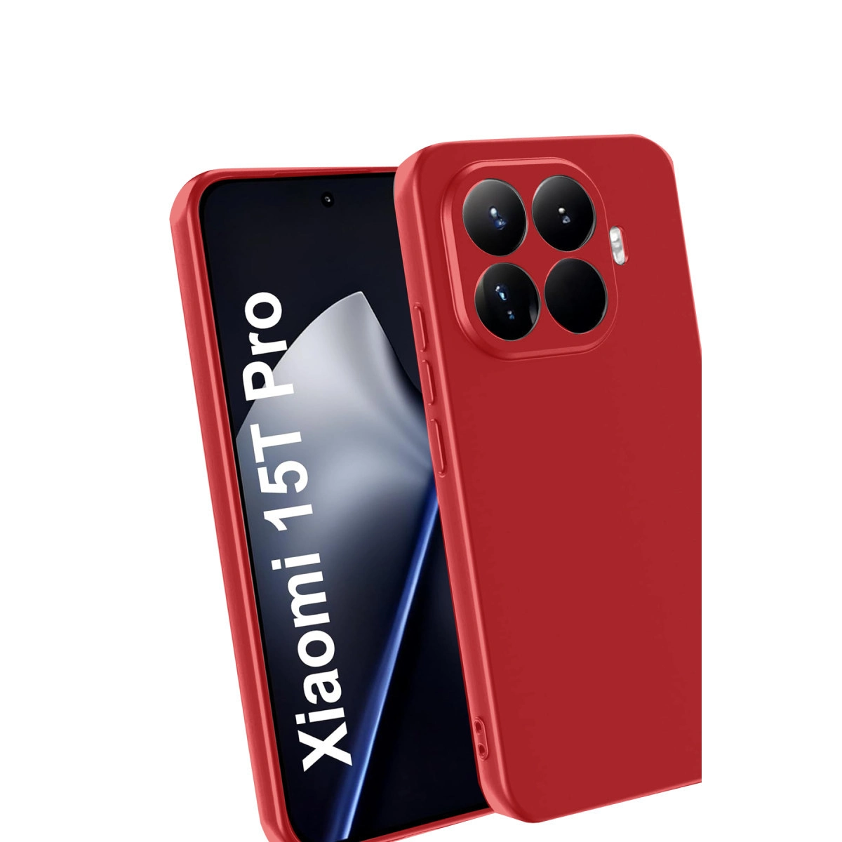 Dört kameralı kırmızı telefon ve ekranda "Xiaomi 15T Pro" yazısı.