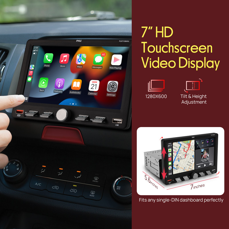 Ein Auto-Touchscreen-Display mit Navigation und verschiedenen App-Icons.
