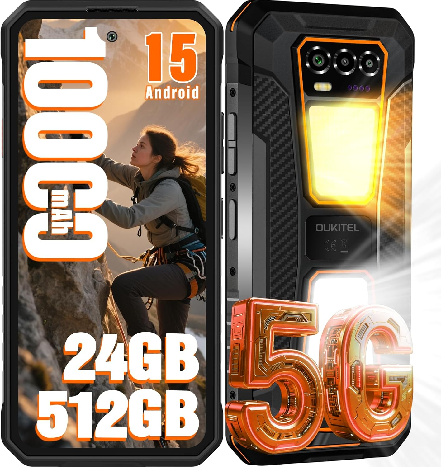 Teléfono robusto con 10000 mAh, 24GB/512GB, 15 Android, 5G.