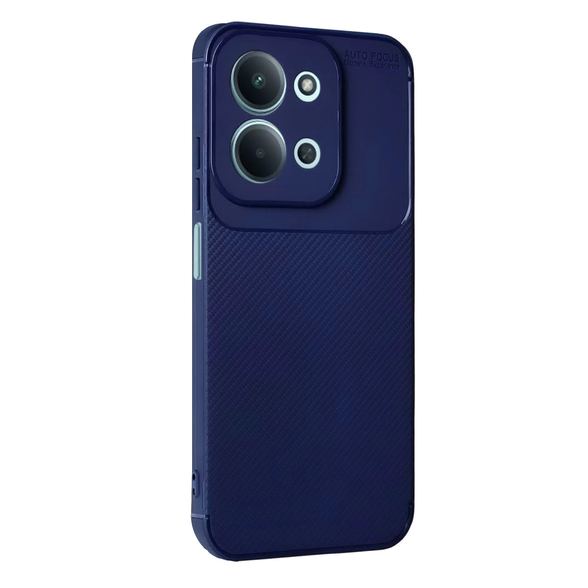 Dört kameralı, karbon desenli lacivert telefon kılıfı.