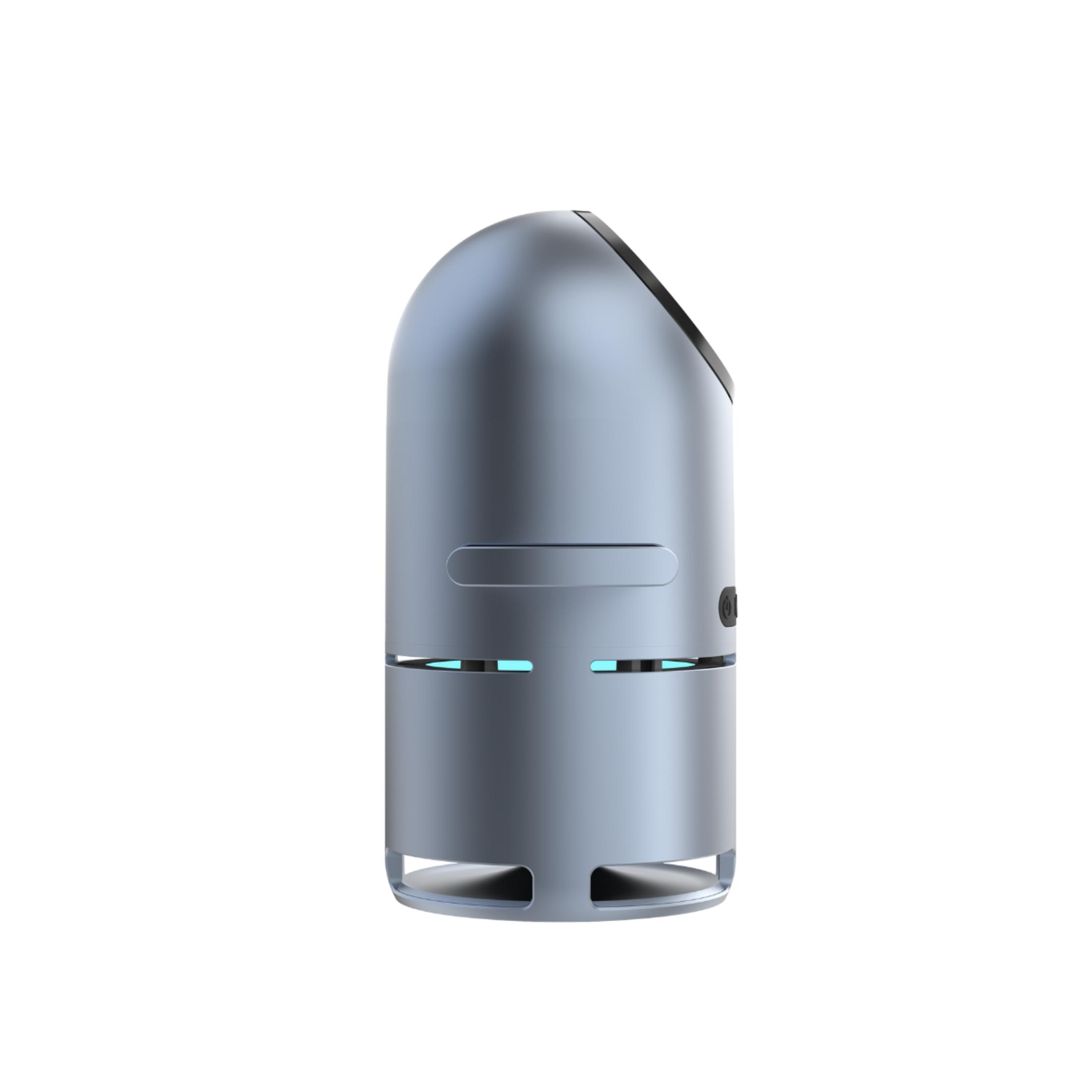 Metalik mavisi, silindirik robot yuvarlak üstlü.