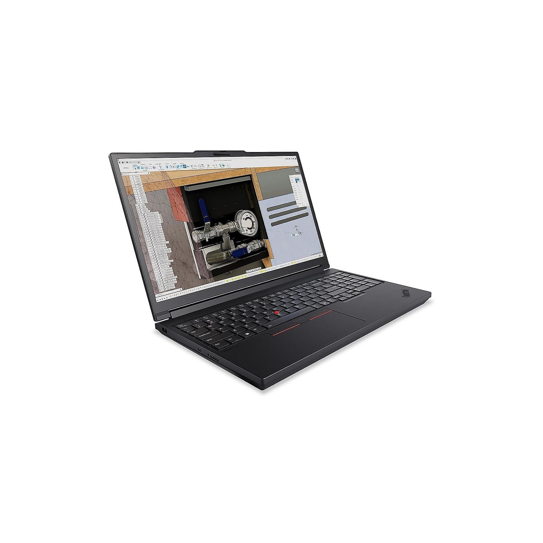 Laptop nero con disegno tecnico di tubi e manometri sullo schermo.