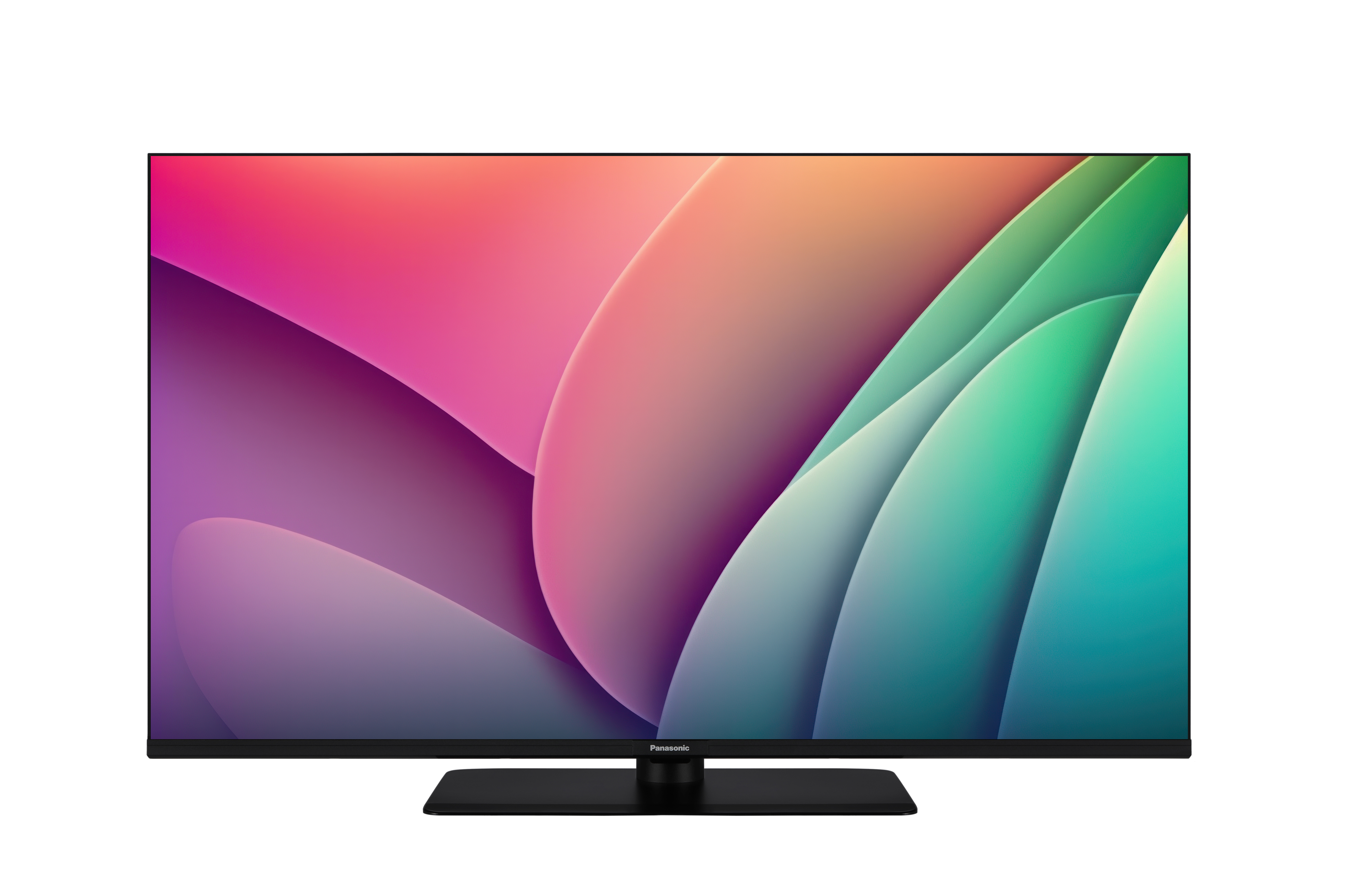 Ein Panasonic-Fernseher mit einem abstrakten, bunten Hintergrund.