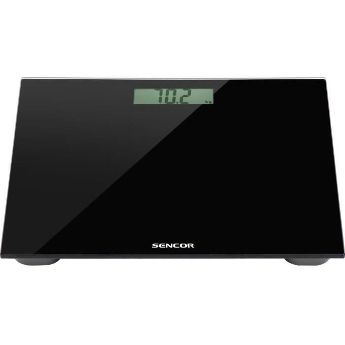 Eine schwarze digitale Waage zeigt 10,2 kg an. SENCOR-Logo unten.
