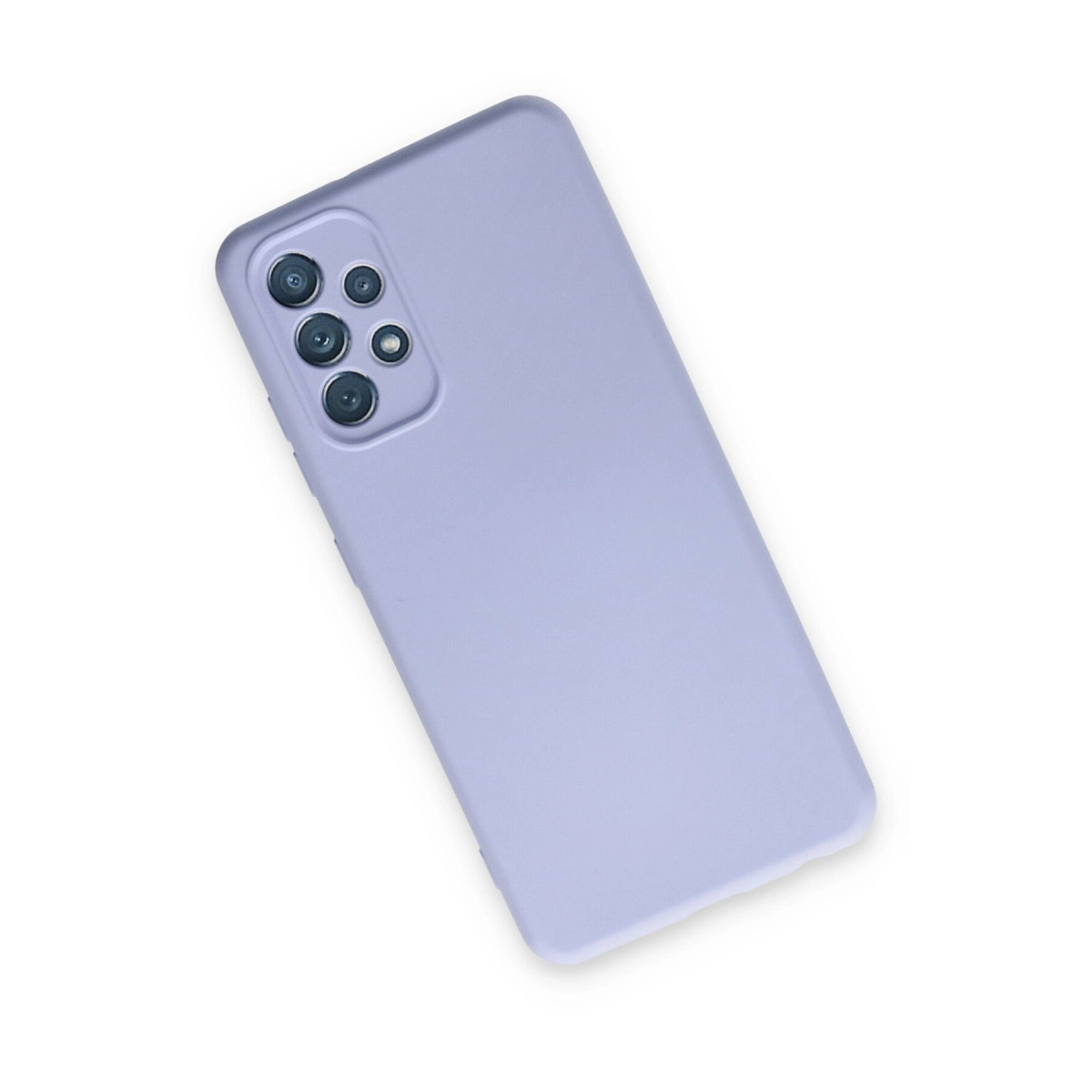 Arkada dikdörtgen kamera birimi bulunan lavanta rengi telefon kılıfı.