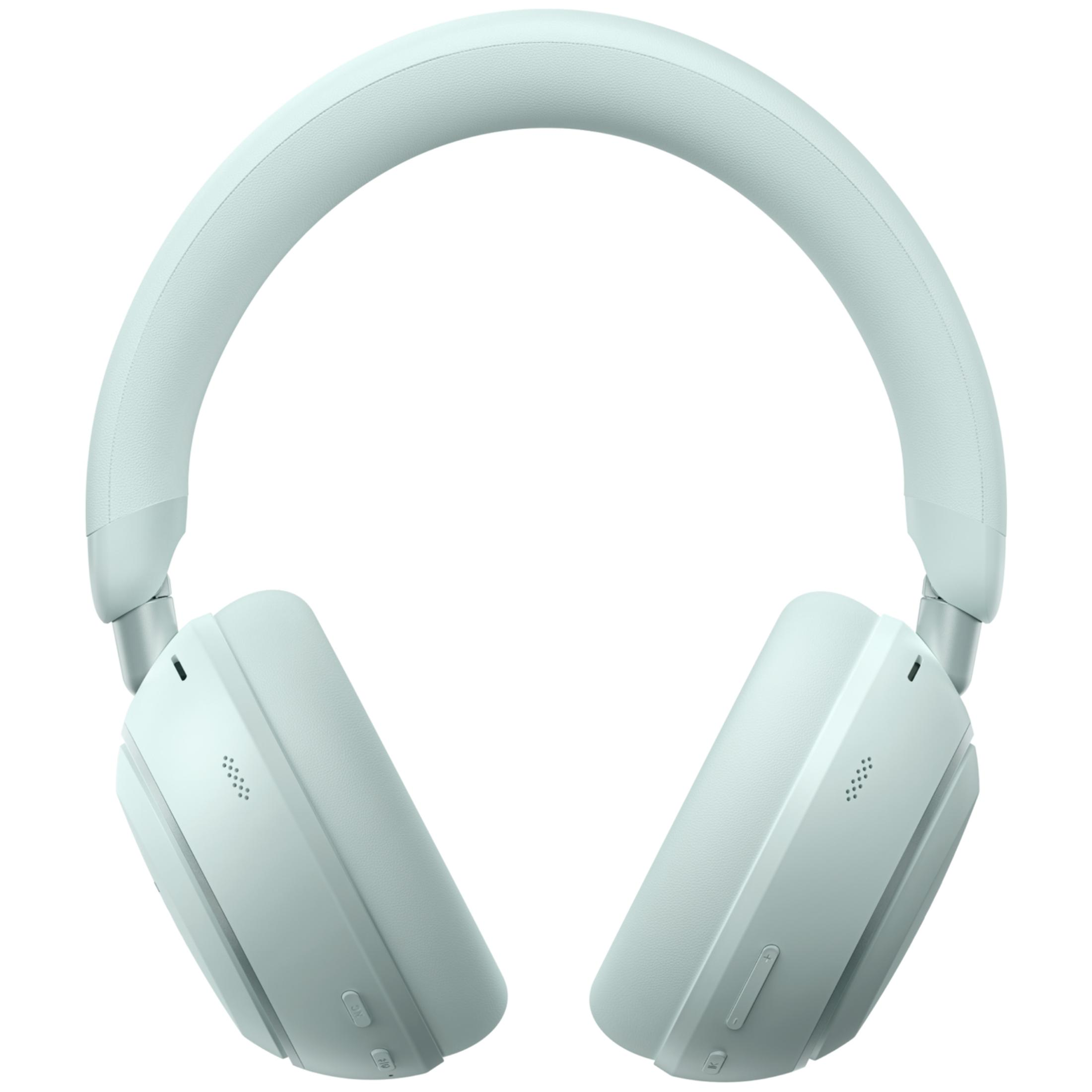 Auriculares grandes en azul claro con diadema y almohadillas.