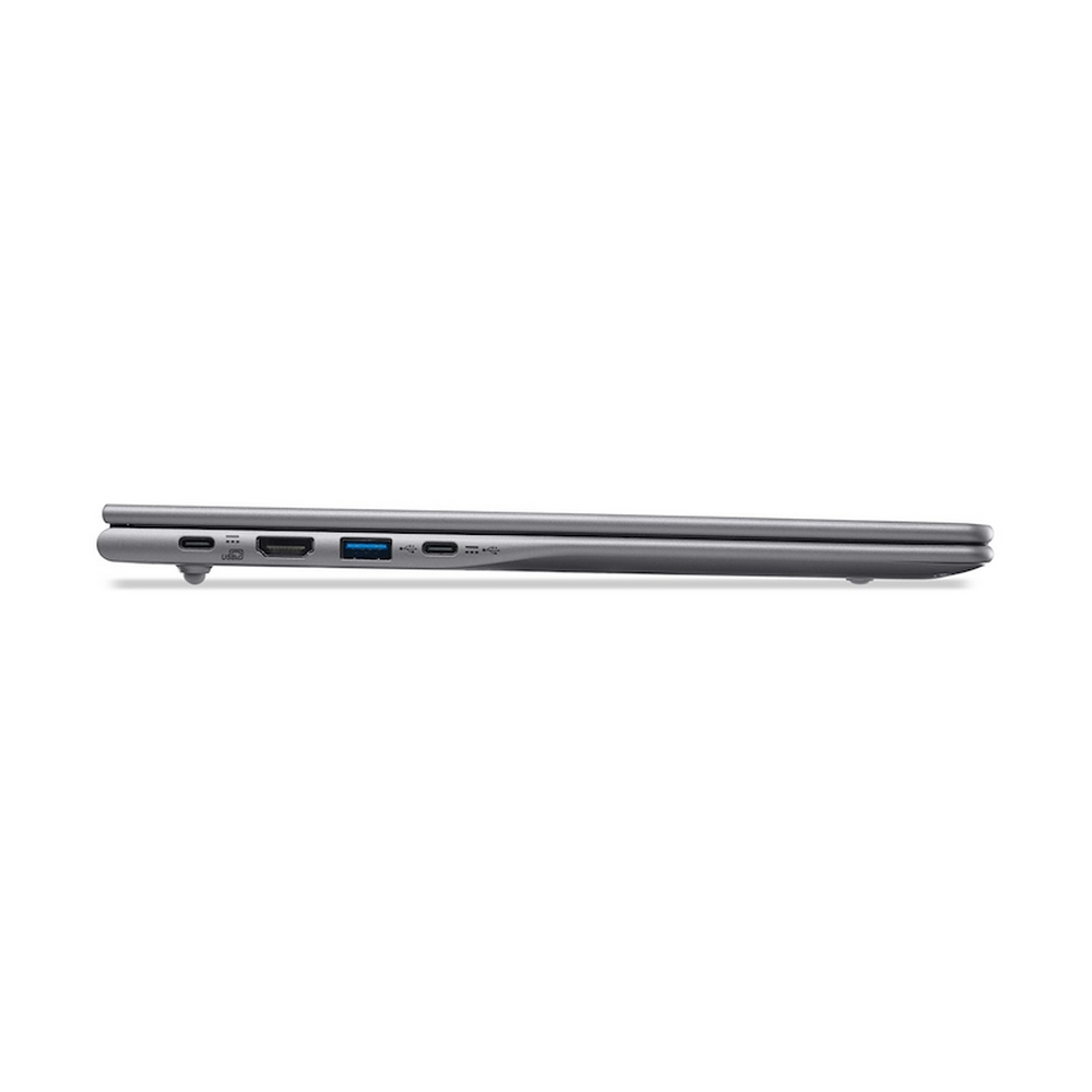Laptop grigio che mostra le porte USB-C, HDMI e USB-A sul lato.
