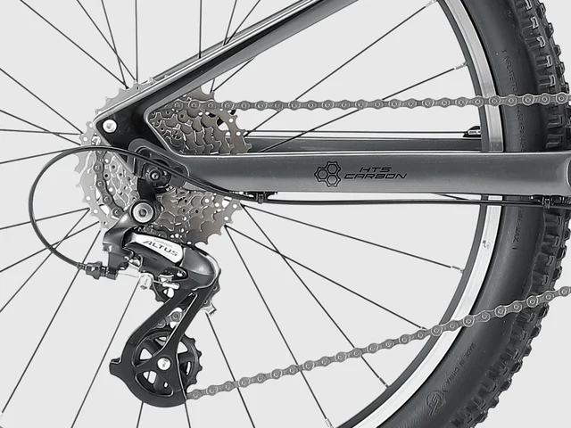 Nahaufnahme der Fahrradschaltung mit Kette und Zahnrädern.