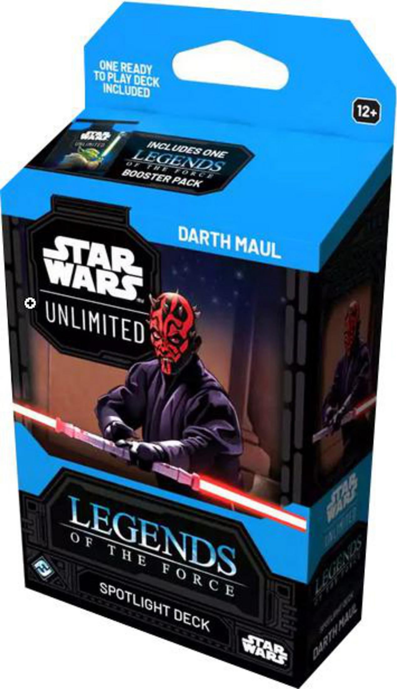 Star Wars Unlimited Darth Maul Kartenspiel-Box mit Darth Maul und Lichtschwert.