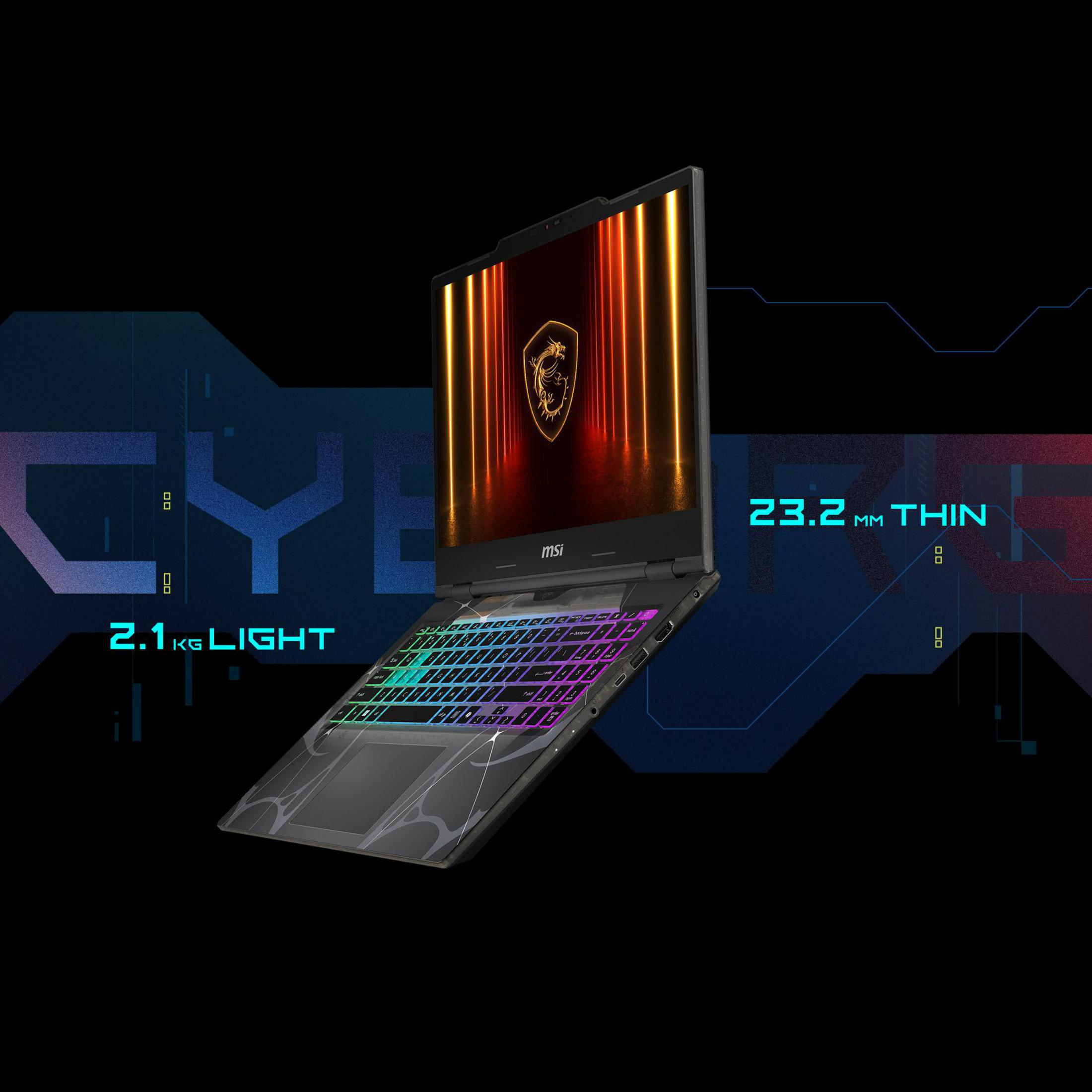 Ein MSI-Laptop mit beleuchteter Tastatur und einem Drachenlogo auf dem Bildschirm.