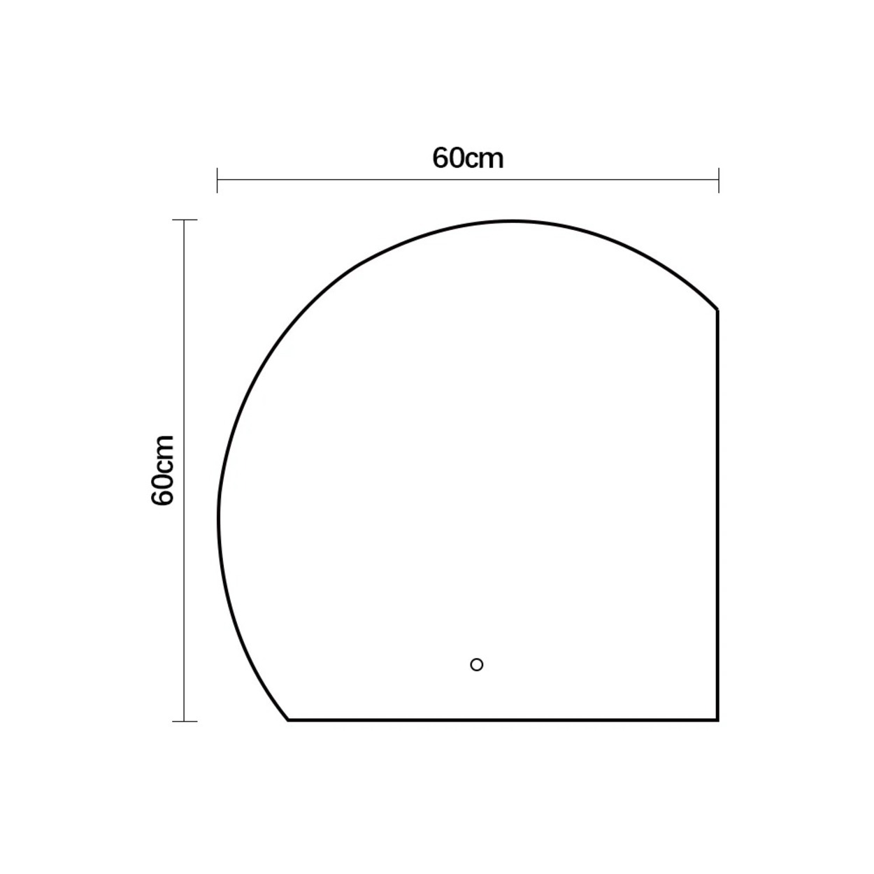 Een 60cm x 60cm hoekdouche met een cirkel in het midden.