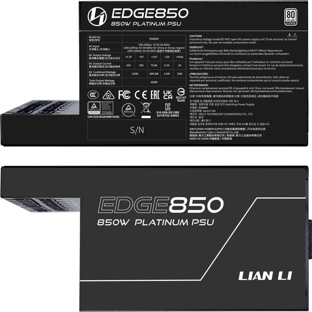Netzteil mit Modellbezeichnung EDGE850, 850W Platinum PSU, schwarz.