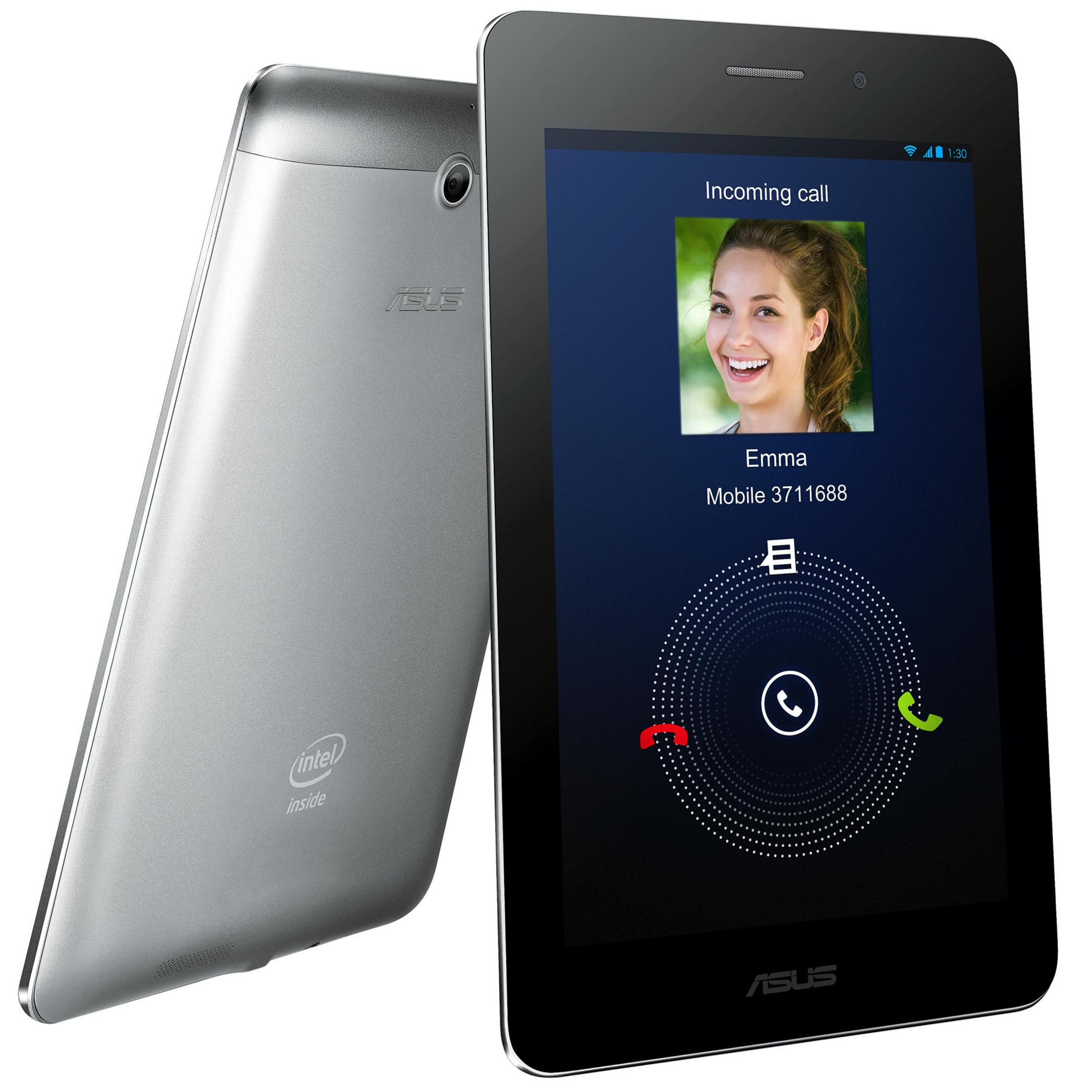 Ein silbernes Tablet zeigt einen eingehenden Anruf von Emma.