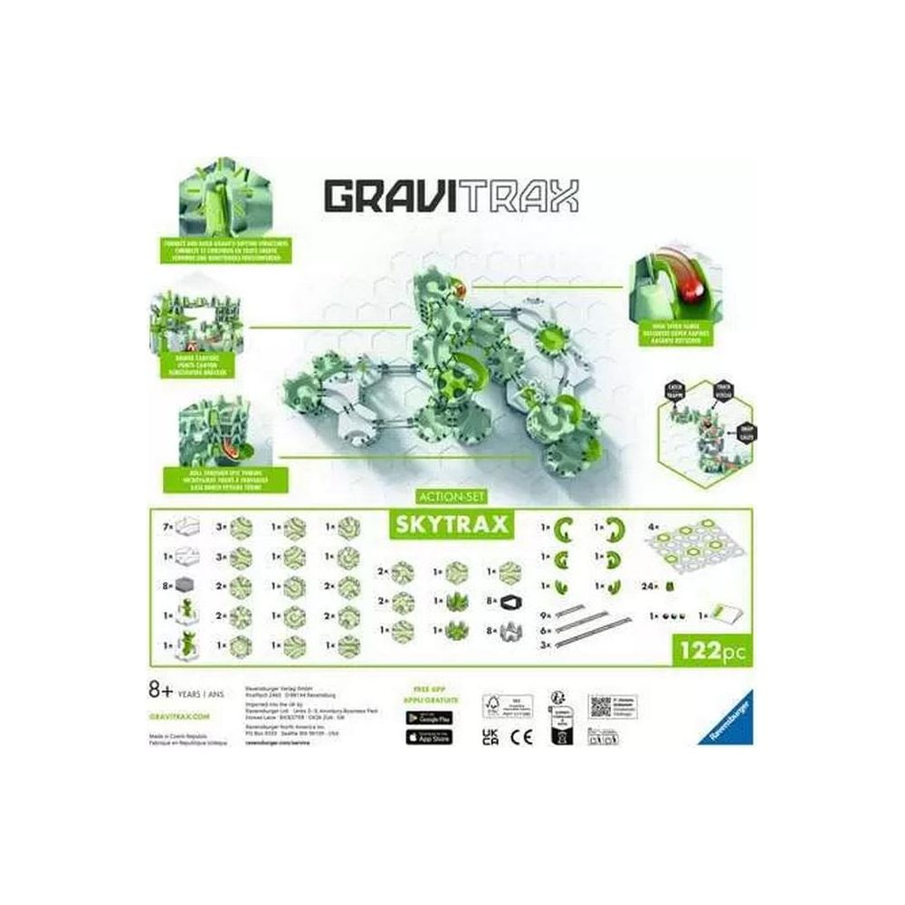 Gravitrax Skytrax Set mit Aufbau und Einzelteilen, 122 Teile.