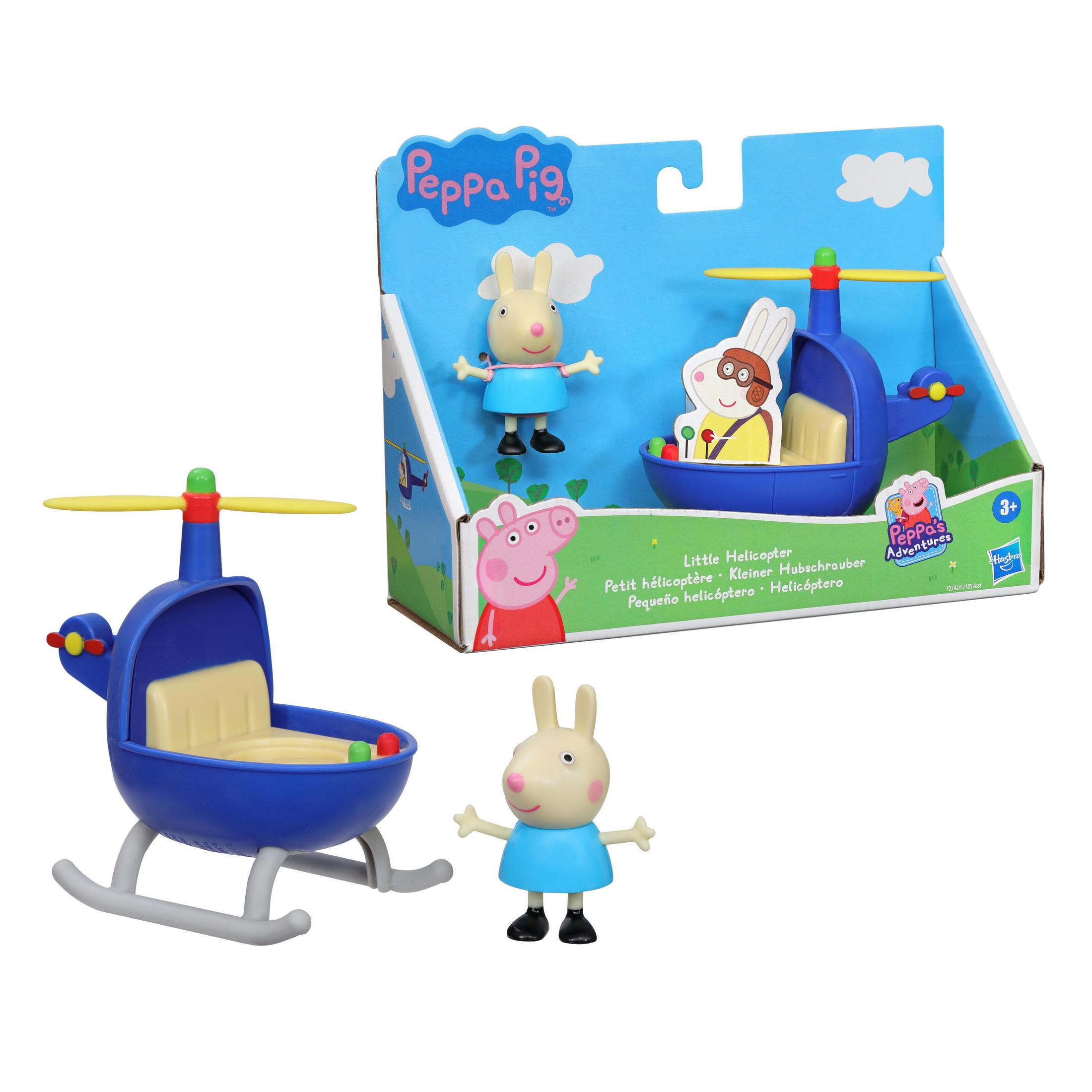 Gioco Peppa Pig: set di gioco con elicottero blu e figure di Peppa e Suzy. Di Hasbro.