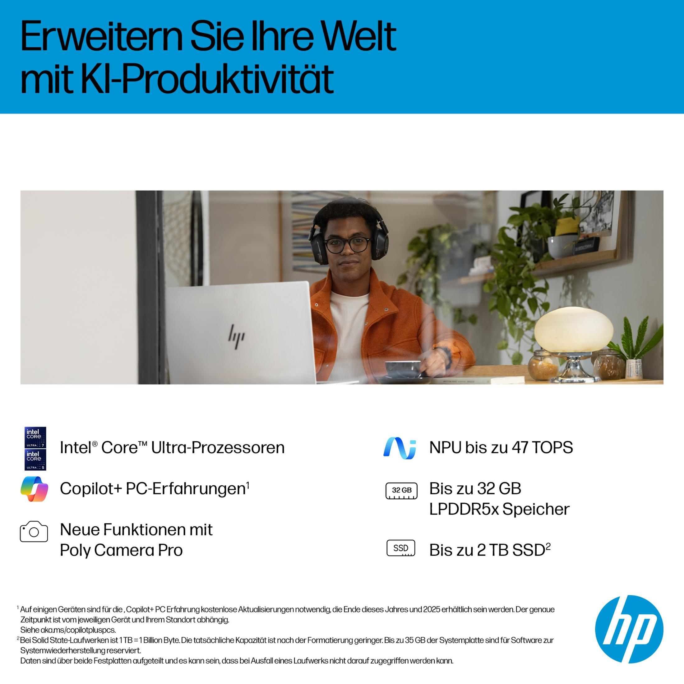 Mann mit Kopfhörern arbeitet am Laptop. Produktinformationen sind auf dem Bildschirm.