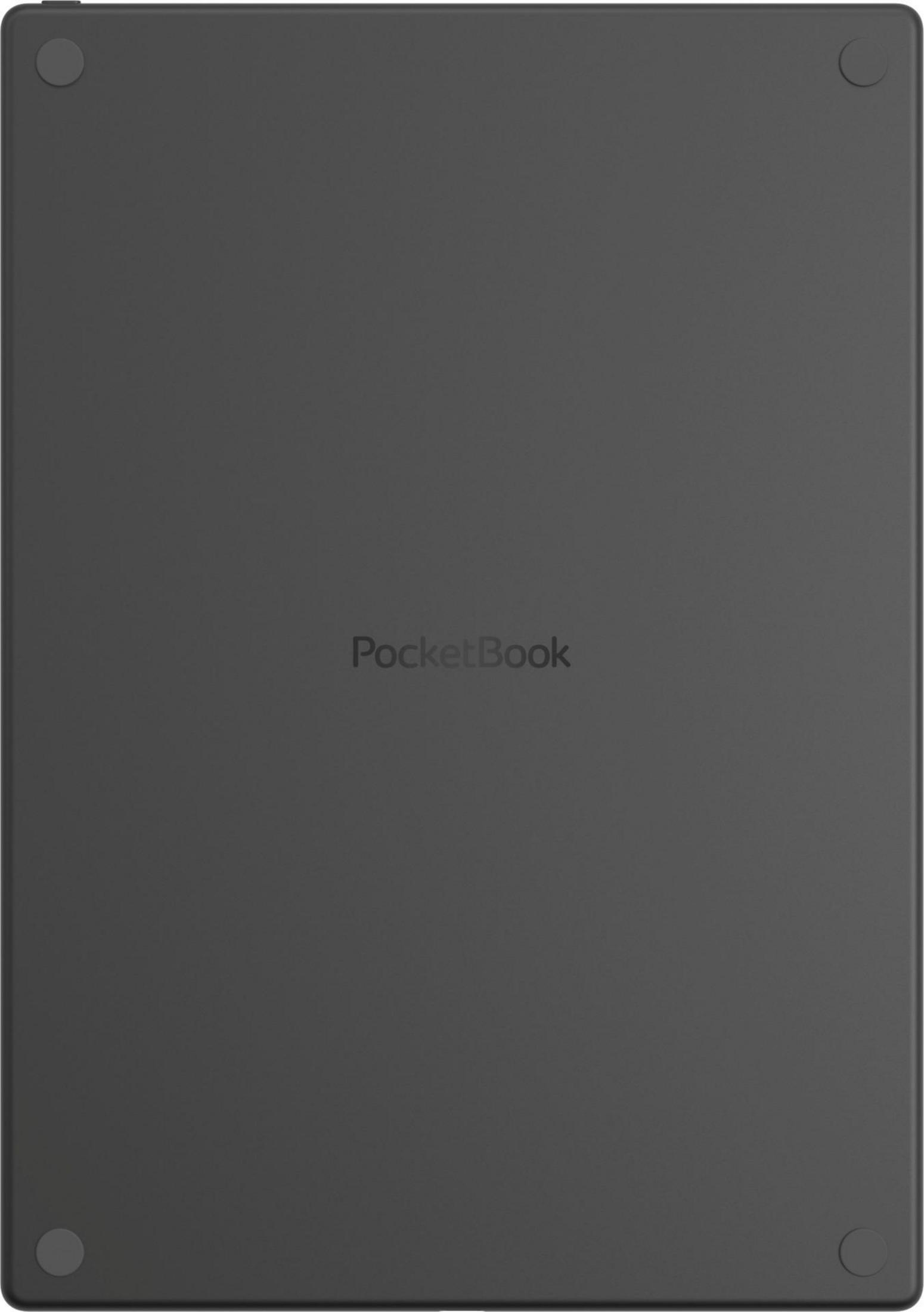 Dunkelgraues E-Book mit „PocketBook“-Logo in der Mitte.