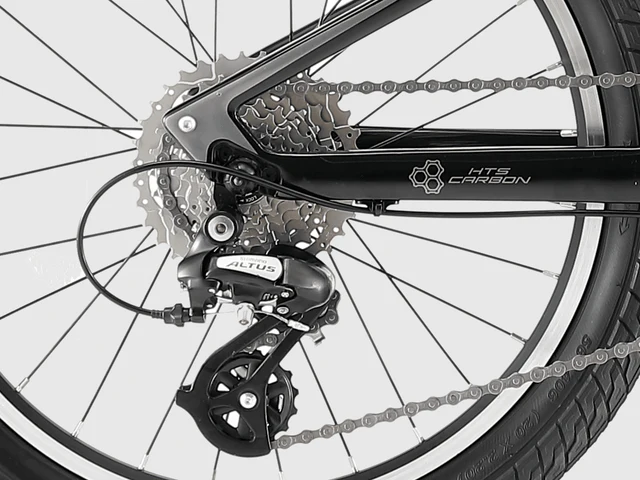 Nahaufnahme des Fahrradschaltwerks und der Kassette mit Kette.