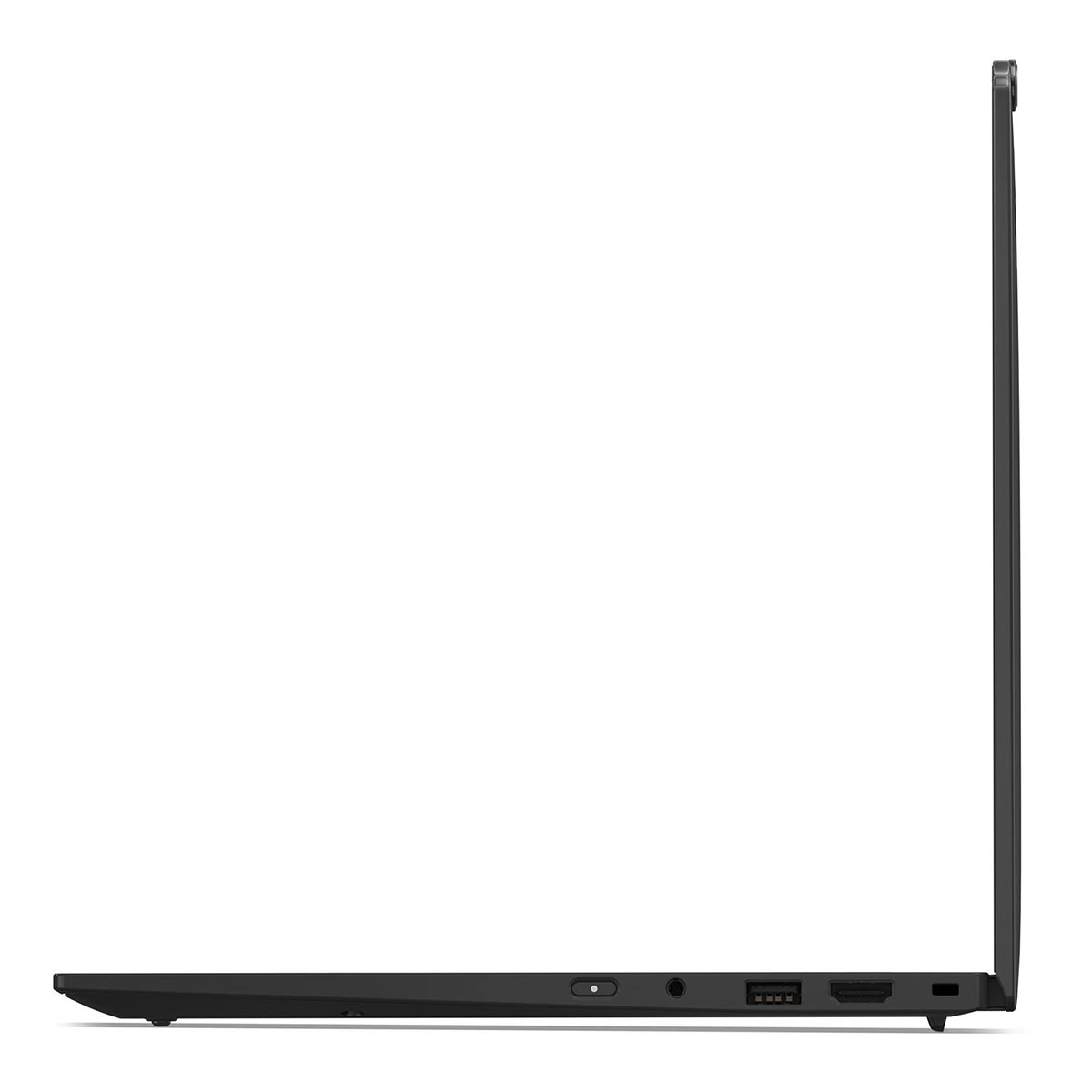 Seitenansicht eines schwarzen Laptops mit Anschlüssen an der Seite.