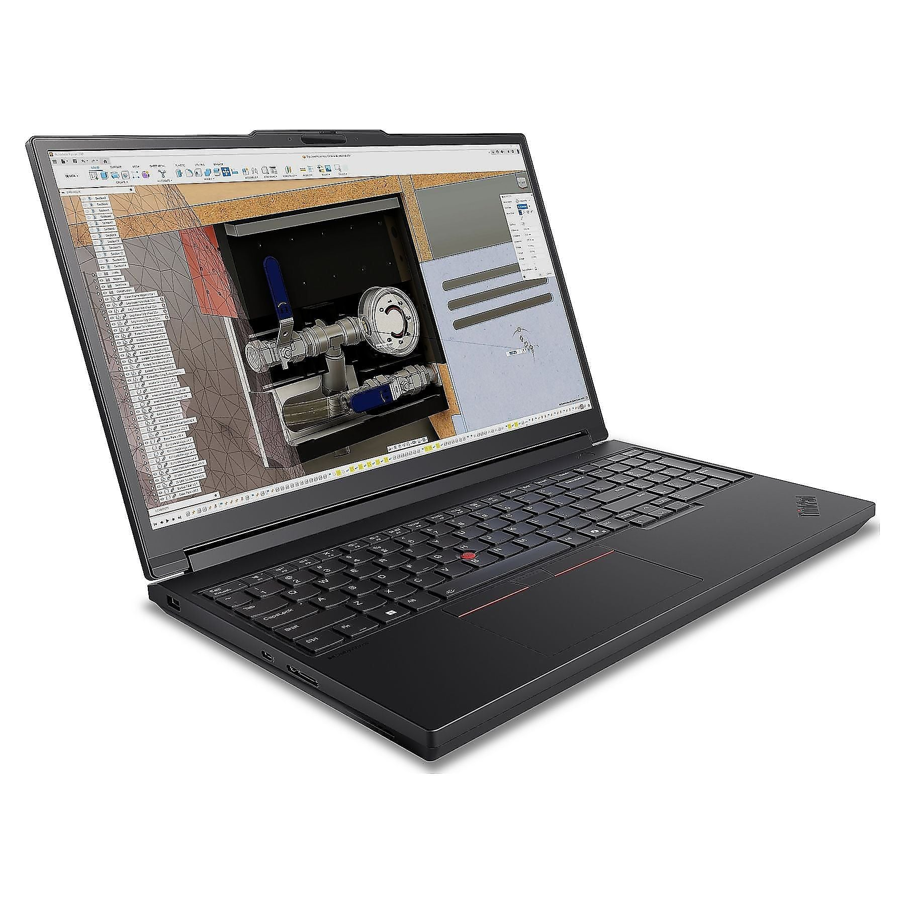 Laptop nero mostra software di progettazione 3D con raccordi.