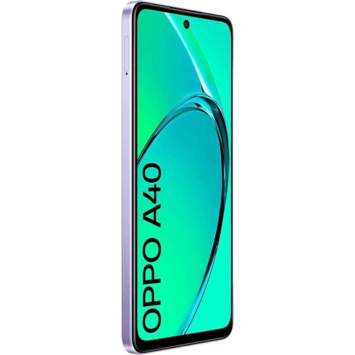 Un smartphone OPPO A40 que muestra un fondo verde con líneas curvas.