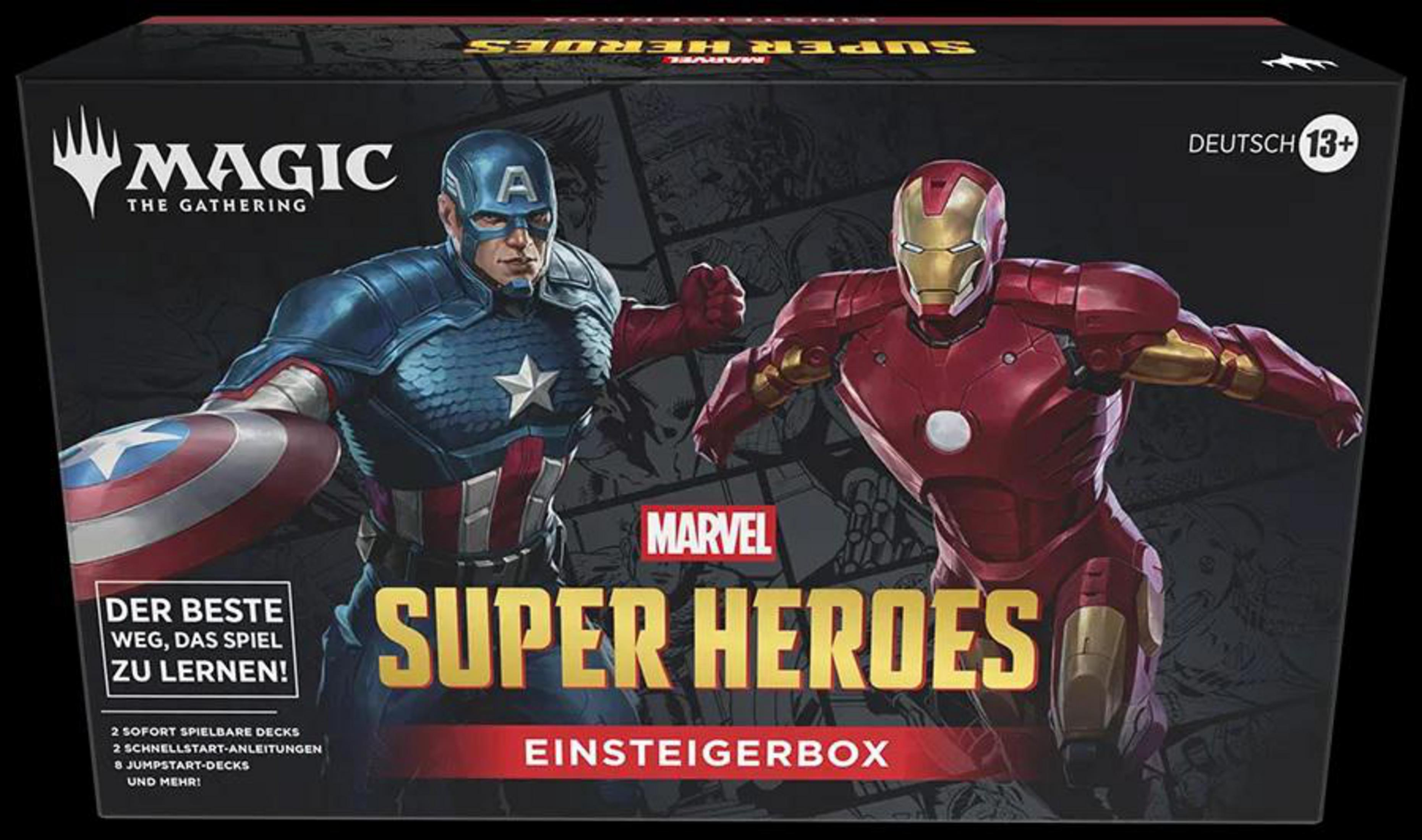 Magic: The Gathering Super Heroes Box mit Captain America und Iron Man.