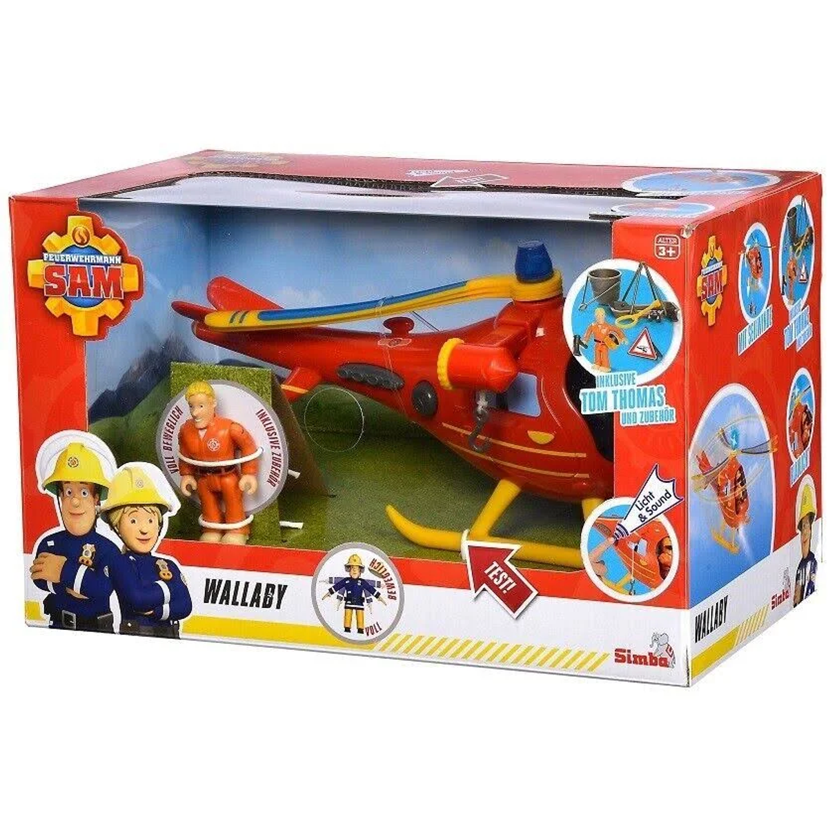 Opakowanie zabawki Strażak Sam z helikopterem i figurkami.