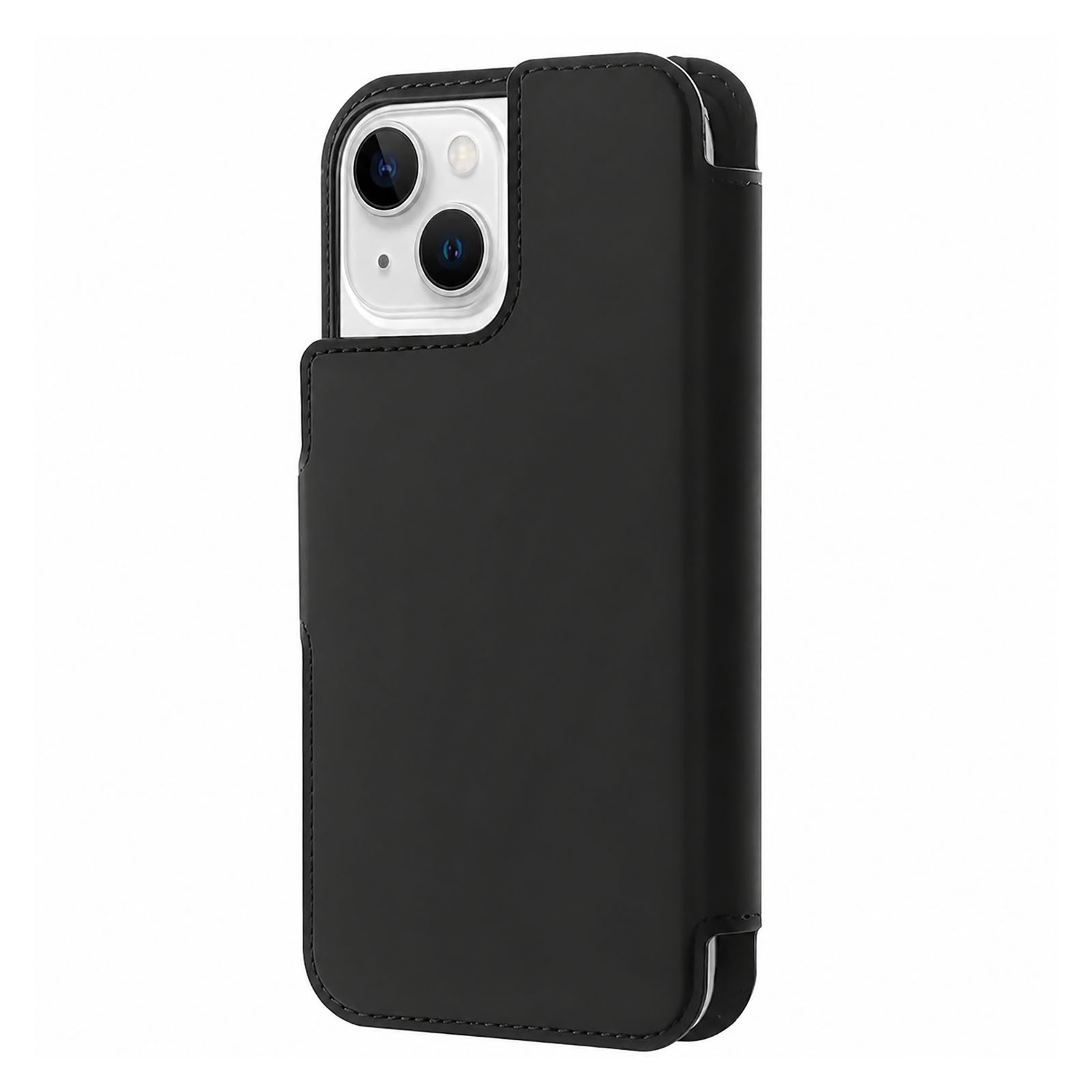 Custodia orizzontale nera per telefono con moduli fotocamera visibili.