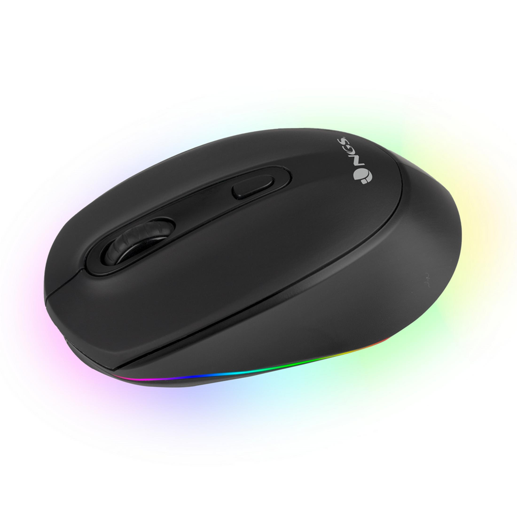 Mouse per computer nero con rotella di scorrimento e illuminazione RGB.