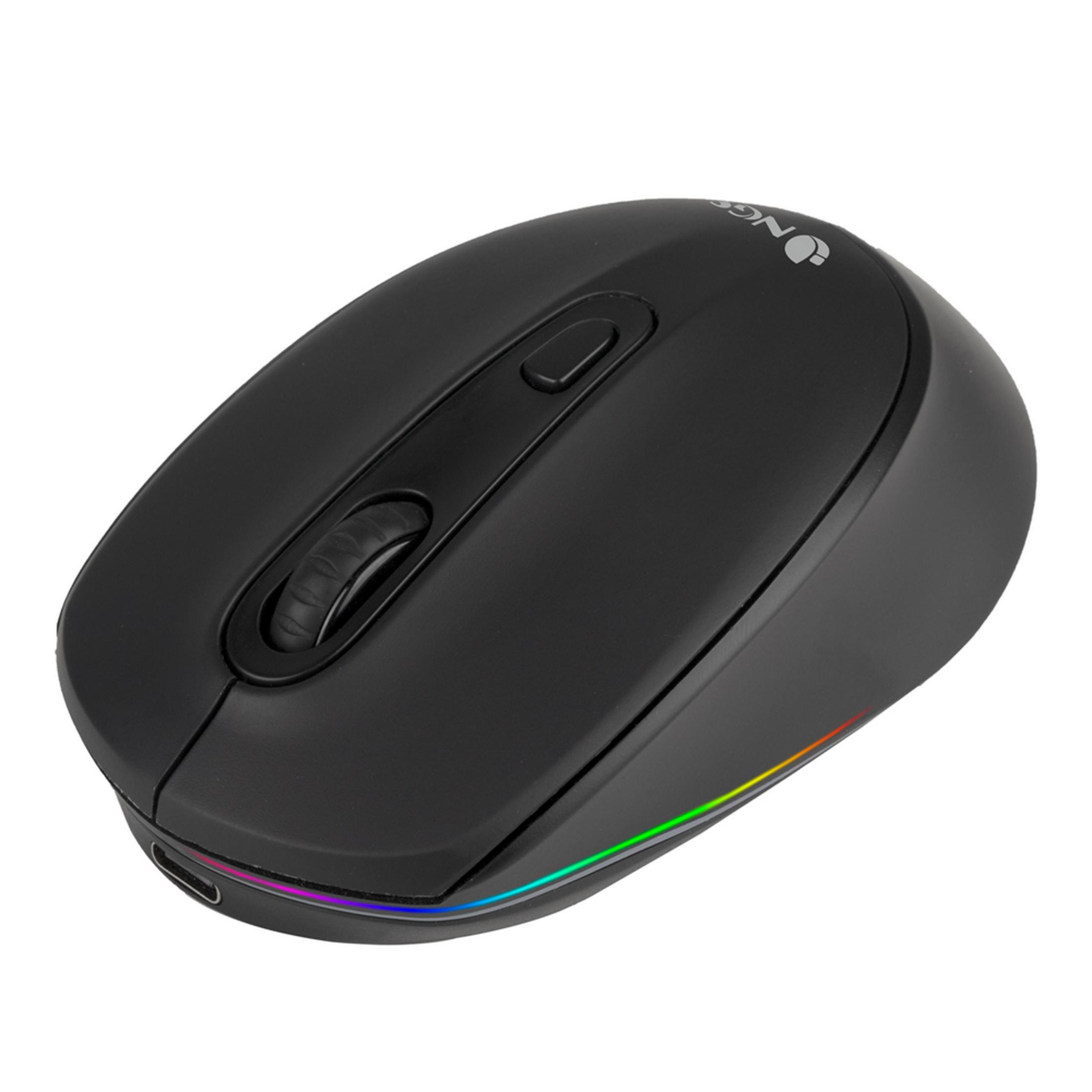 Mouse nero per computer con rotella di scorrimento e illuminazione RGB.