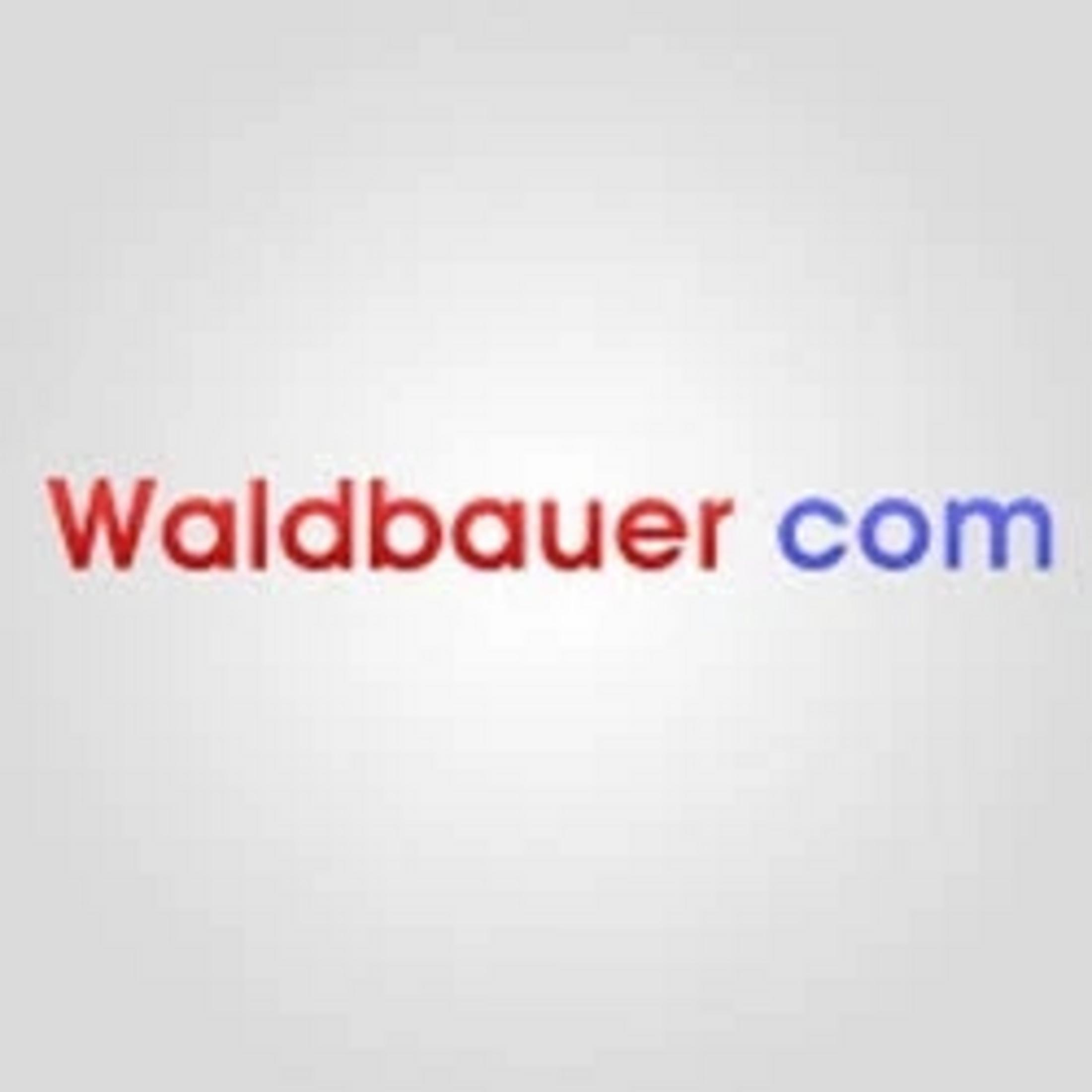 Der Text 'Waldbauer.com' ist in Rot und Blau auf grauem Hintergrund.