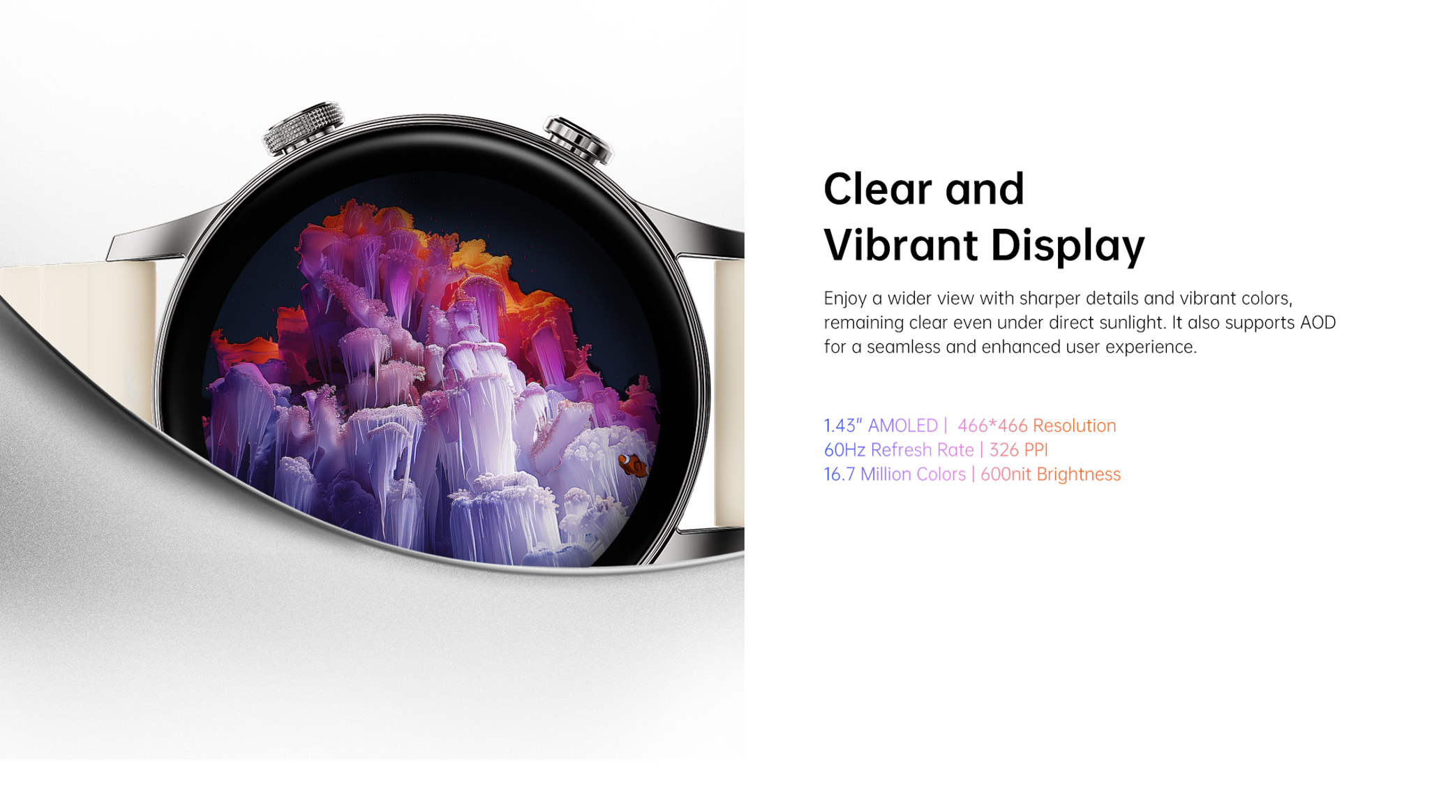 Un reloj inteligente con una pantalla vibrante y detallada que muestra colores vivos.