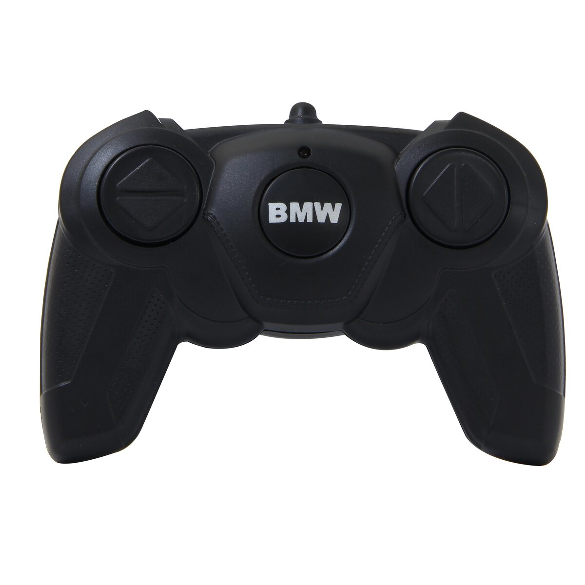 Schwarzer BMW-Fernbedienung mit zwei Steuerknöpfen und einem Mittelkreis.