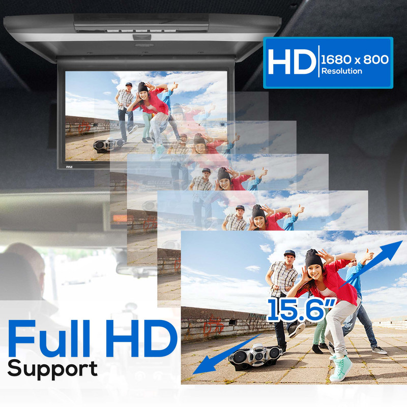 Ein 15,6-Zoll-HD-Bildschirm zeigt tanzende junge Leute. Voll-HD-Unterstützung.