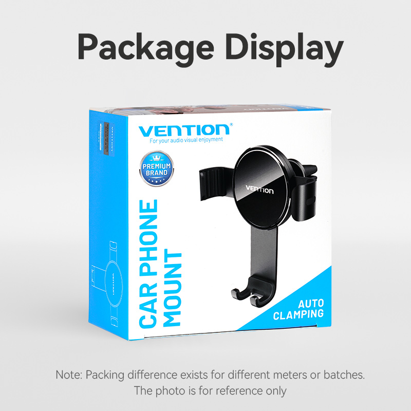 Verpackungsdisplay eines Vention Auto-Handyhalters mit automatischer Klemmfunktion.
