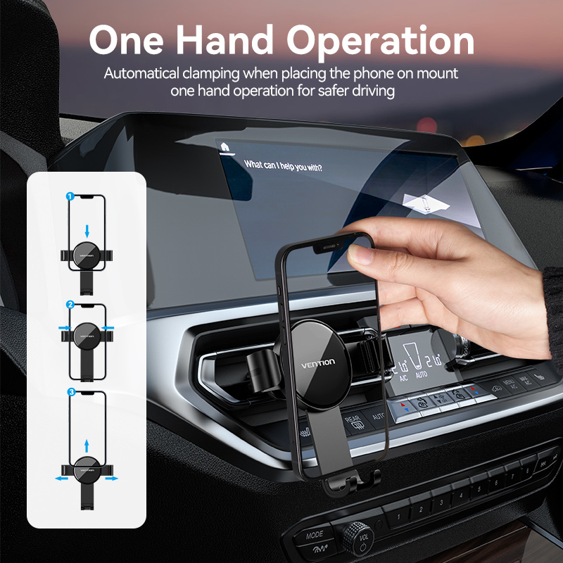 Eine Handbedienung: Ein Handyhalter wird am Auto-Luftauslass befestigt.