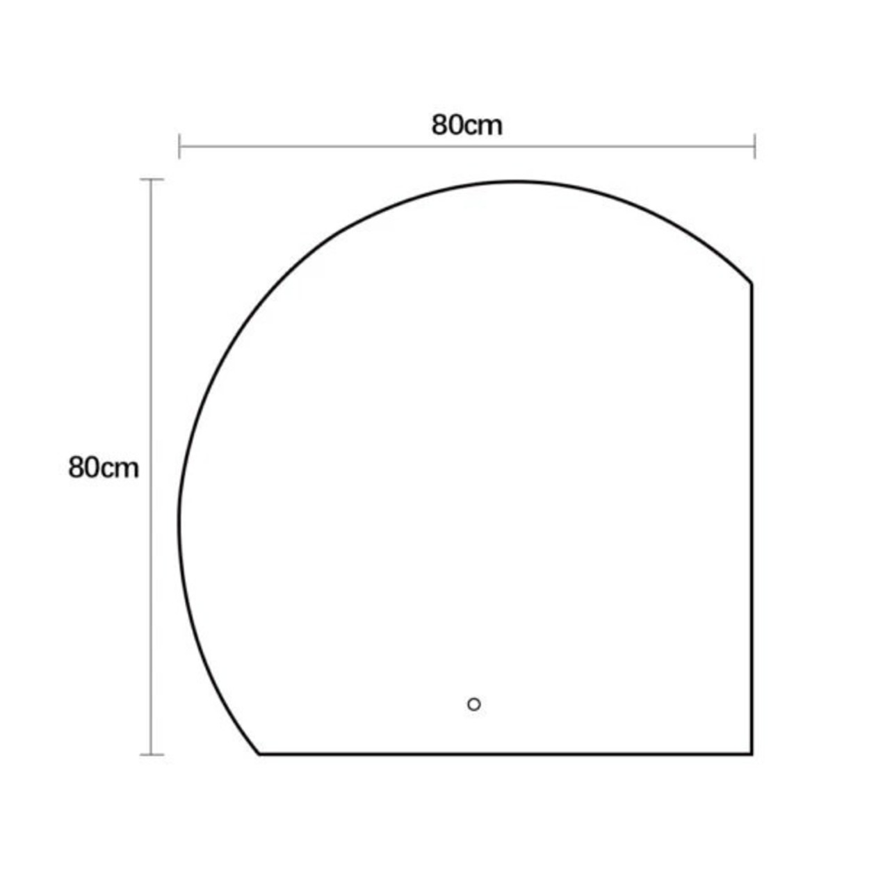 Een afgeronde vorm van 80 cm bij 80 cm.