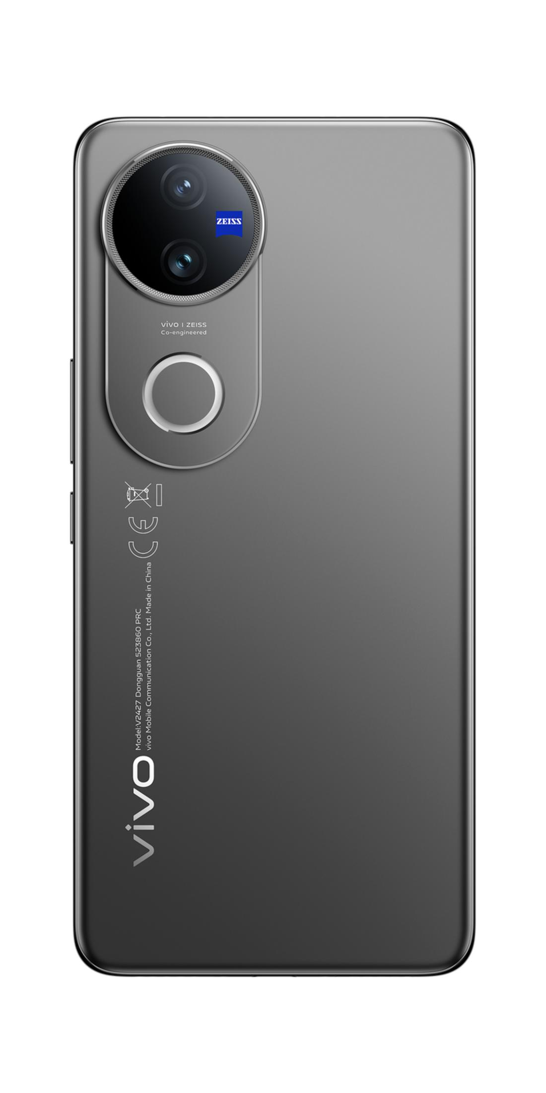 Graues Smartphone mit ZEISS-Kamera und VIVO-Logo.
