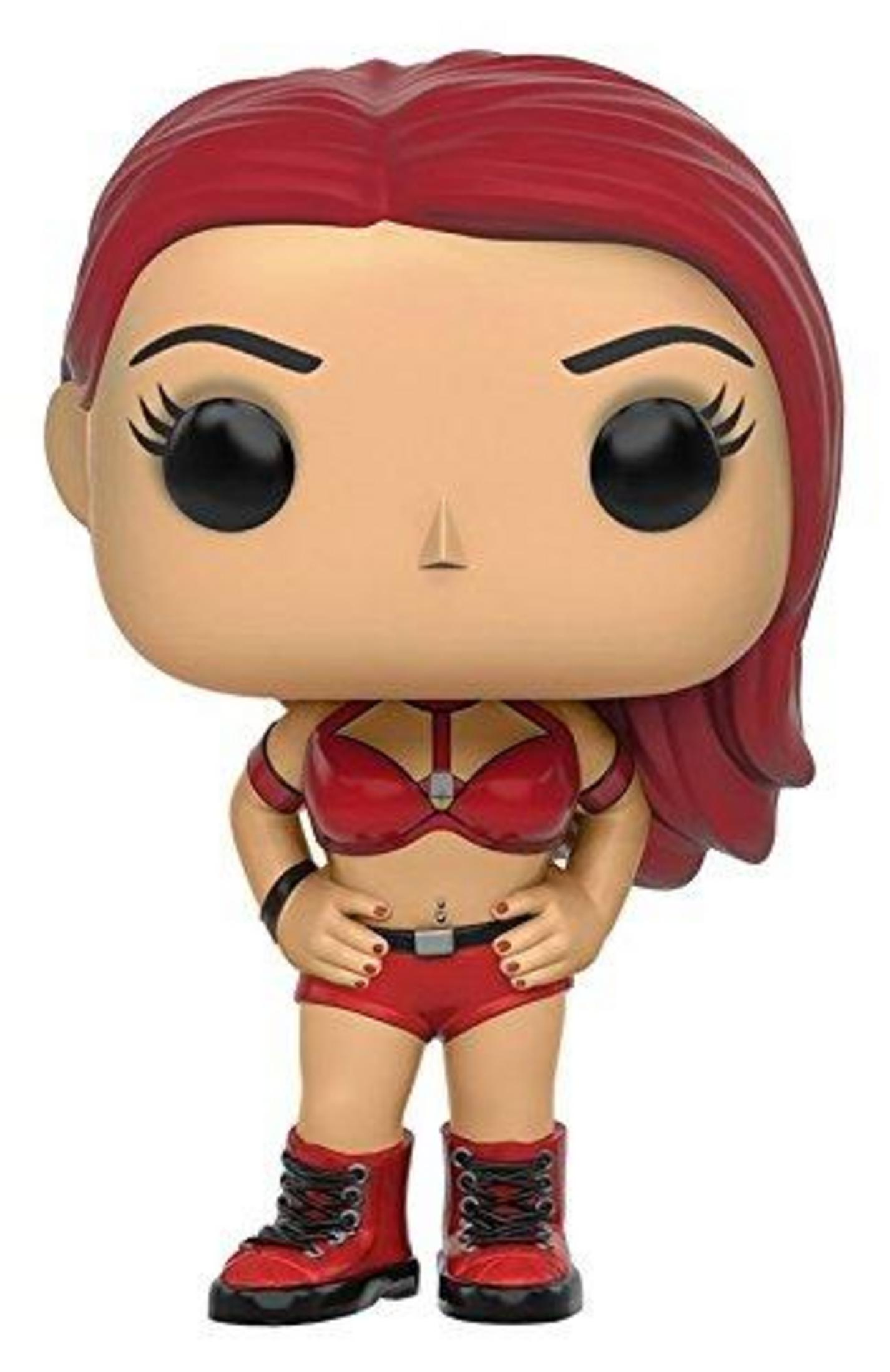 Eine rote Funko-Pop-Figur mit roten Haaren und roter Kleidung.