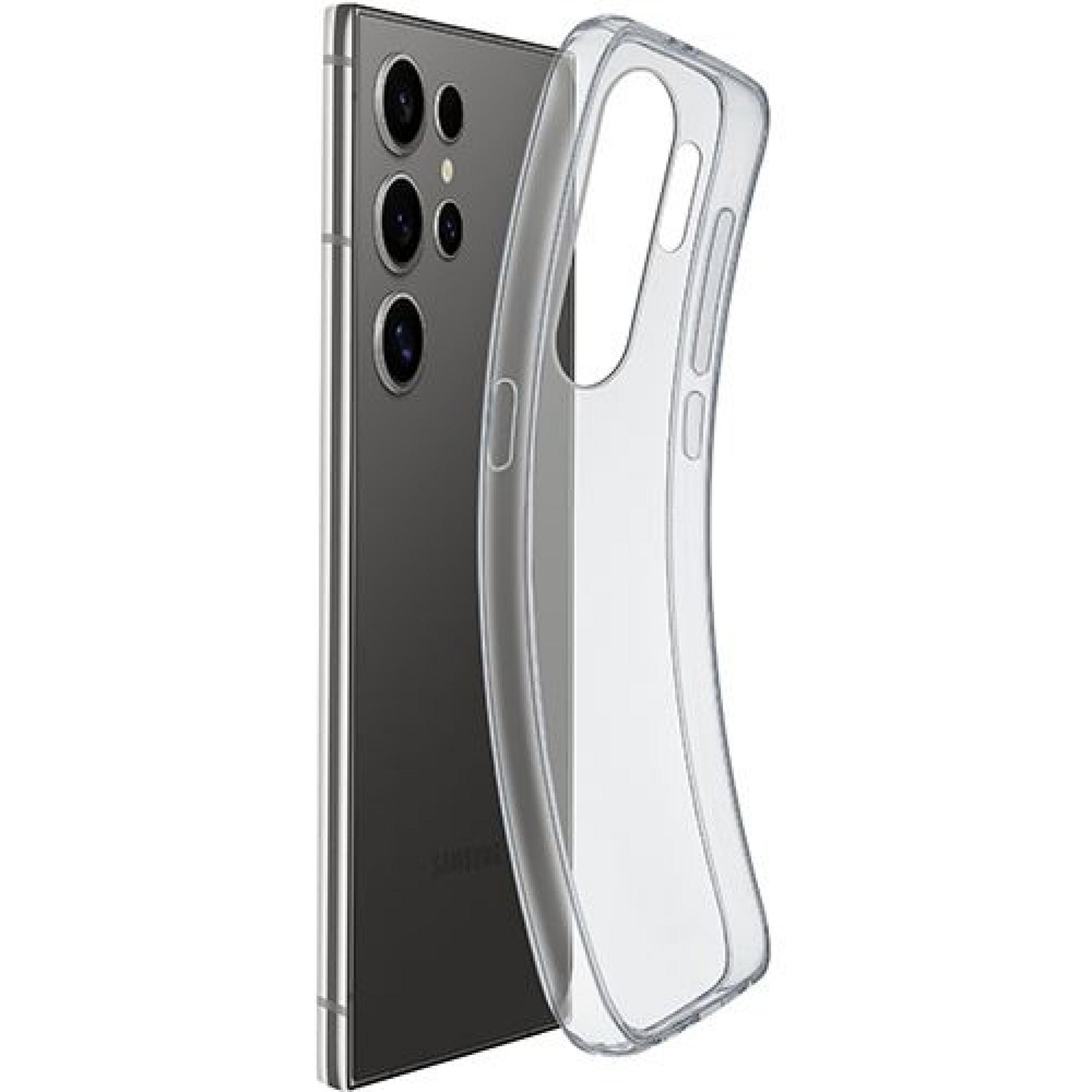 Una funda protectora transparente para un smartphone con varias cámaras.