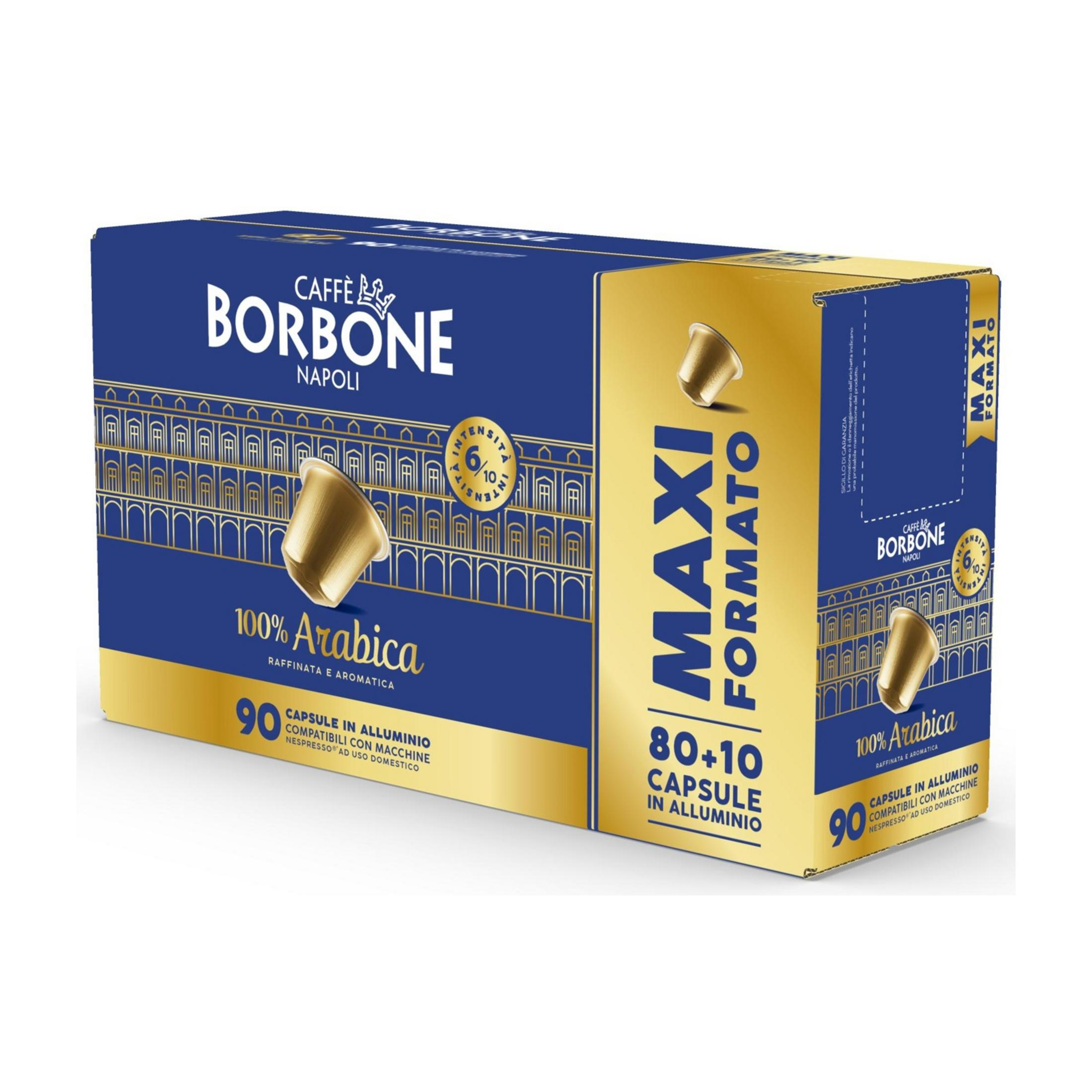 Una scatola di capsule caffè Caffè Borbone 100% Arabica, 90+10 pezzi, Maxi Formato.