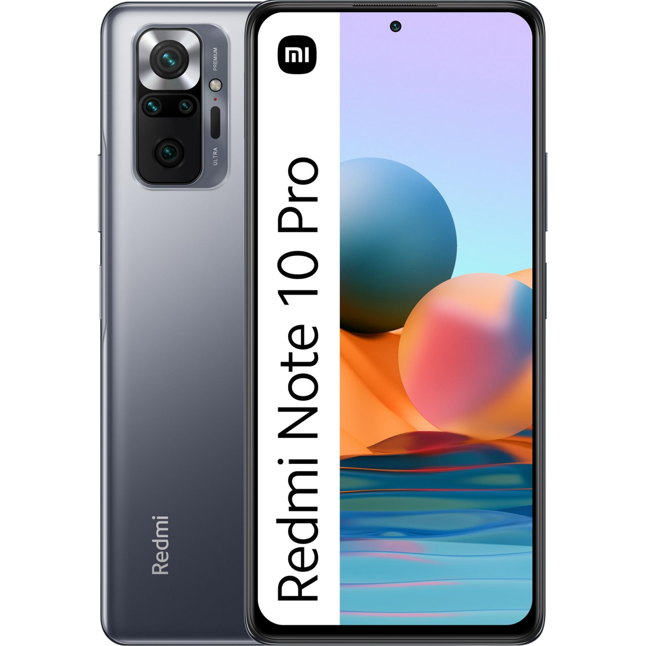 Smartphone grigio Xiaomi Redmi Note 10 Pro con modulo fotocamera posteriore.