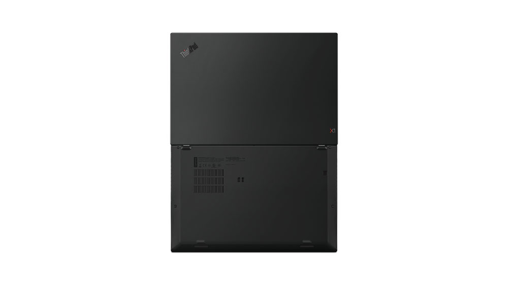 Schwarzer Laptop, geschlossen, mit ThinkPad-Logo und X1-Markierung.