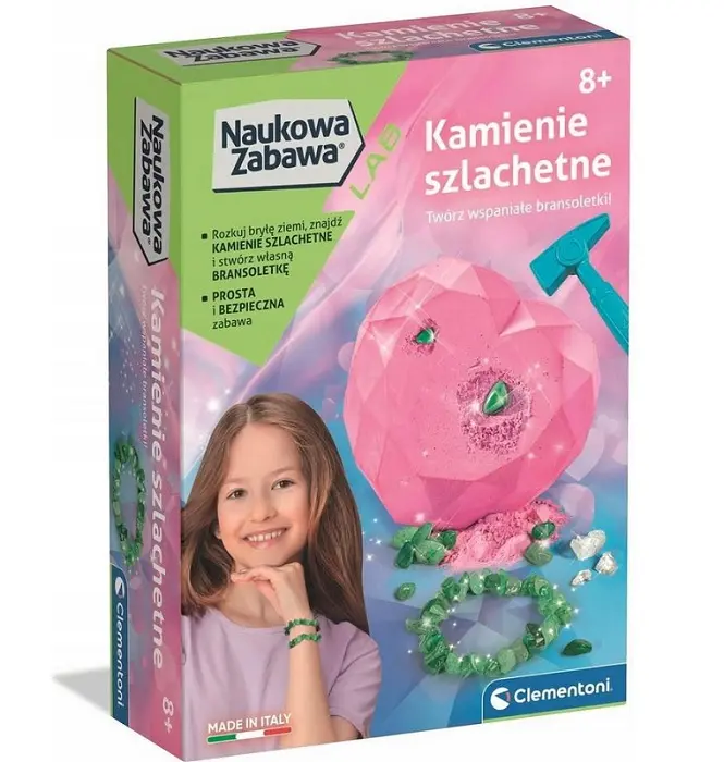 Opakowanie zestawu kamieni szlachetnych w kształcie serca, z młotkiem i dziewczynką.