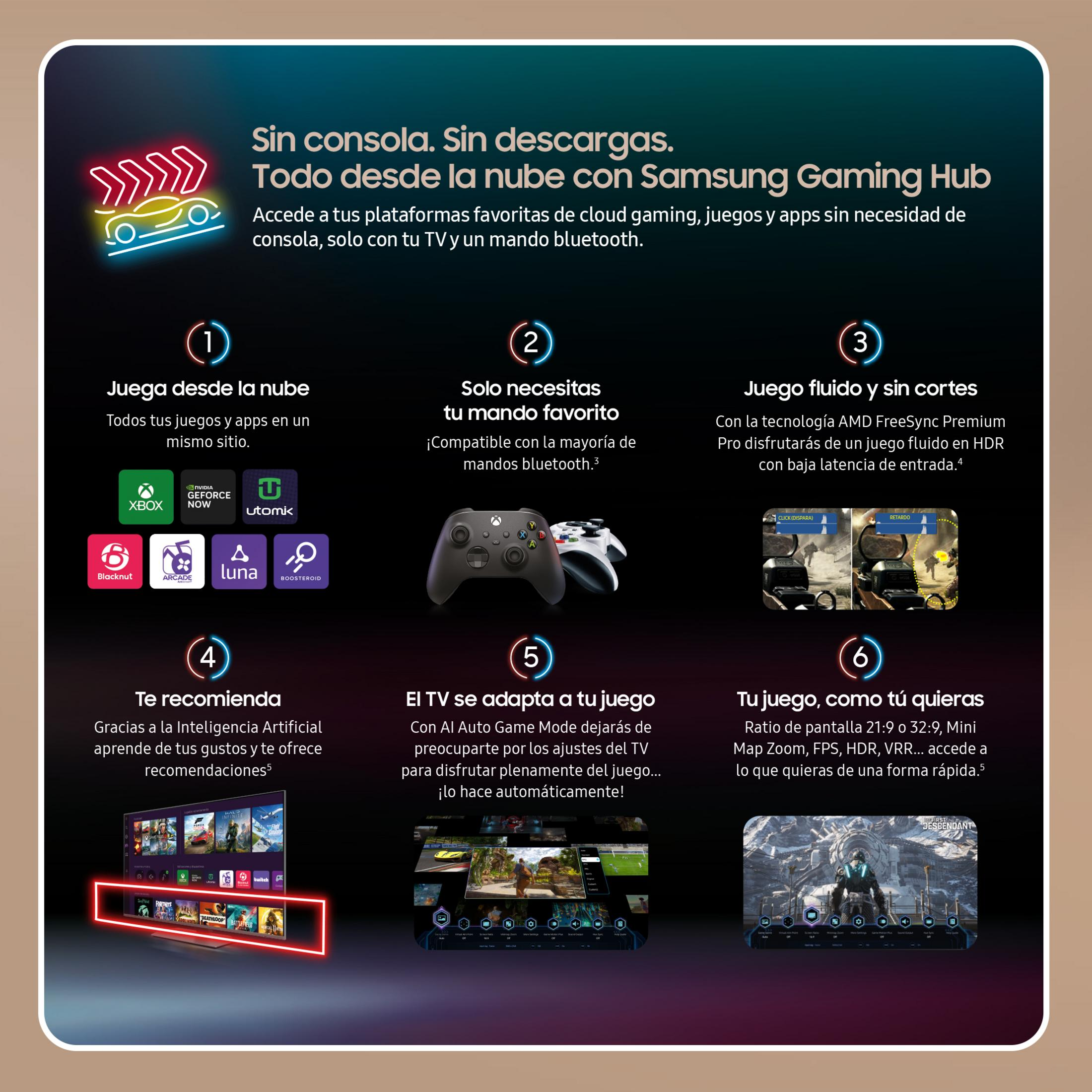 Auto al neon con frecce, testo sul cloud gaming su Samsung.